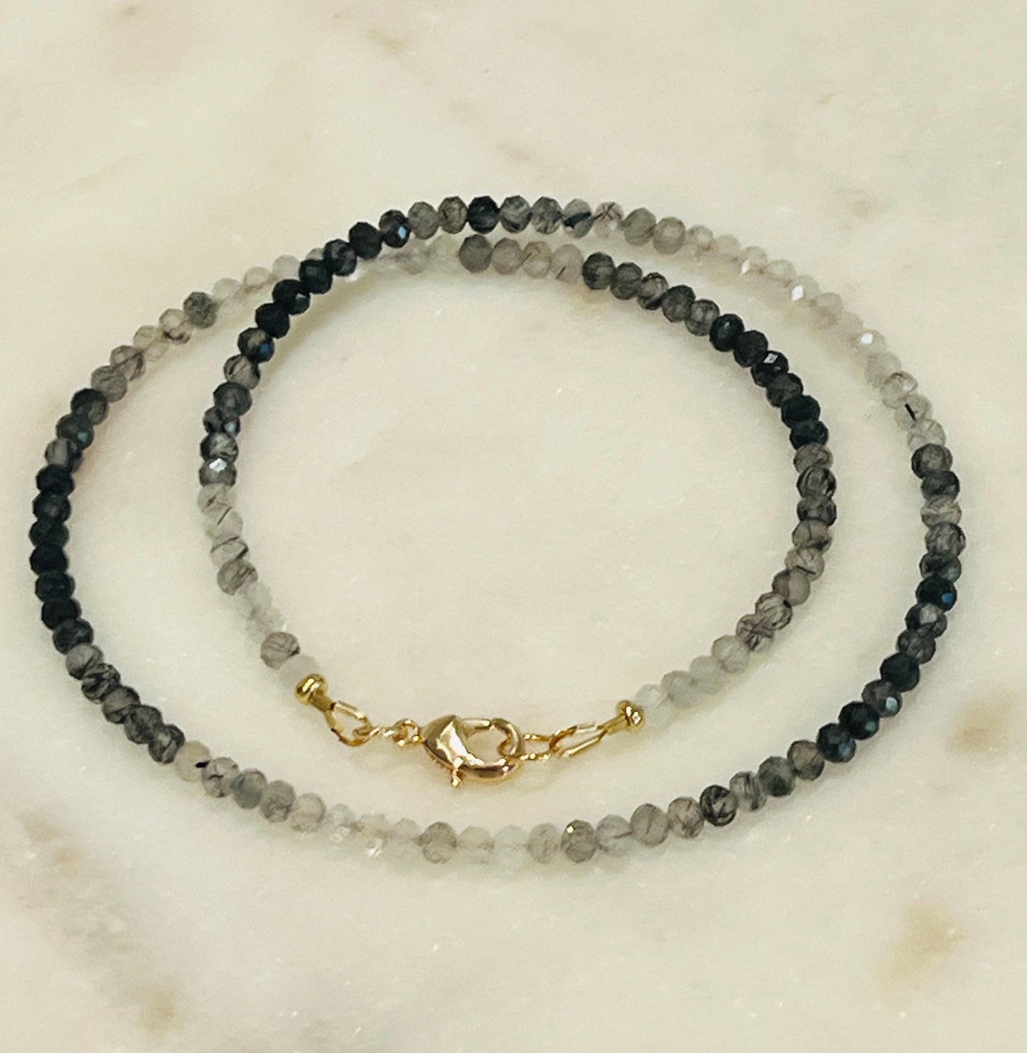 Black Tourmalinated Ombré Quartz Beaded Necklace
