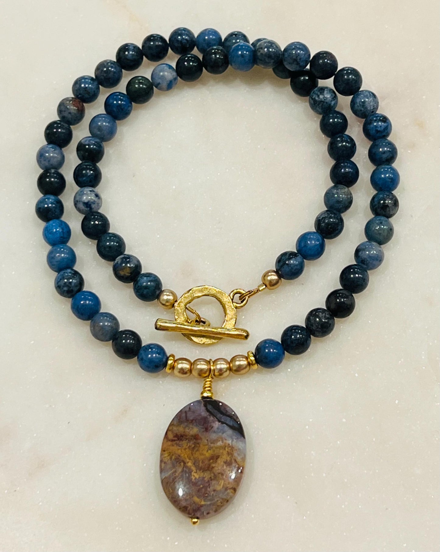 Dumortierite Beaded Necklace with Pietersite Pendant