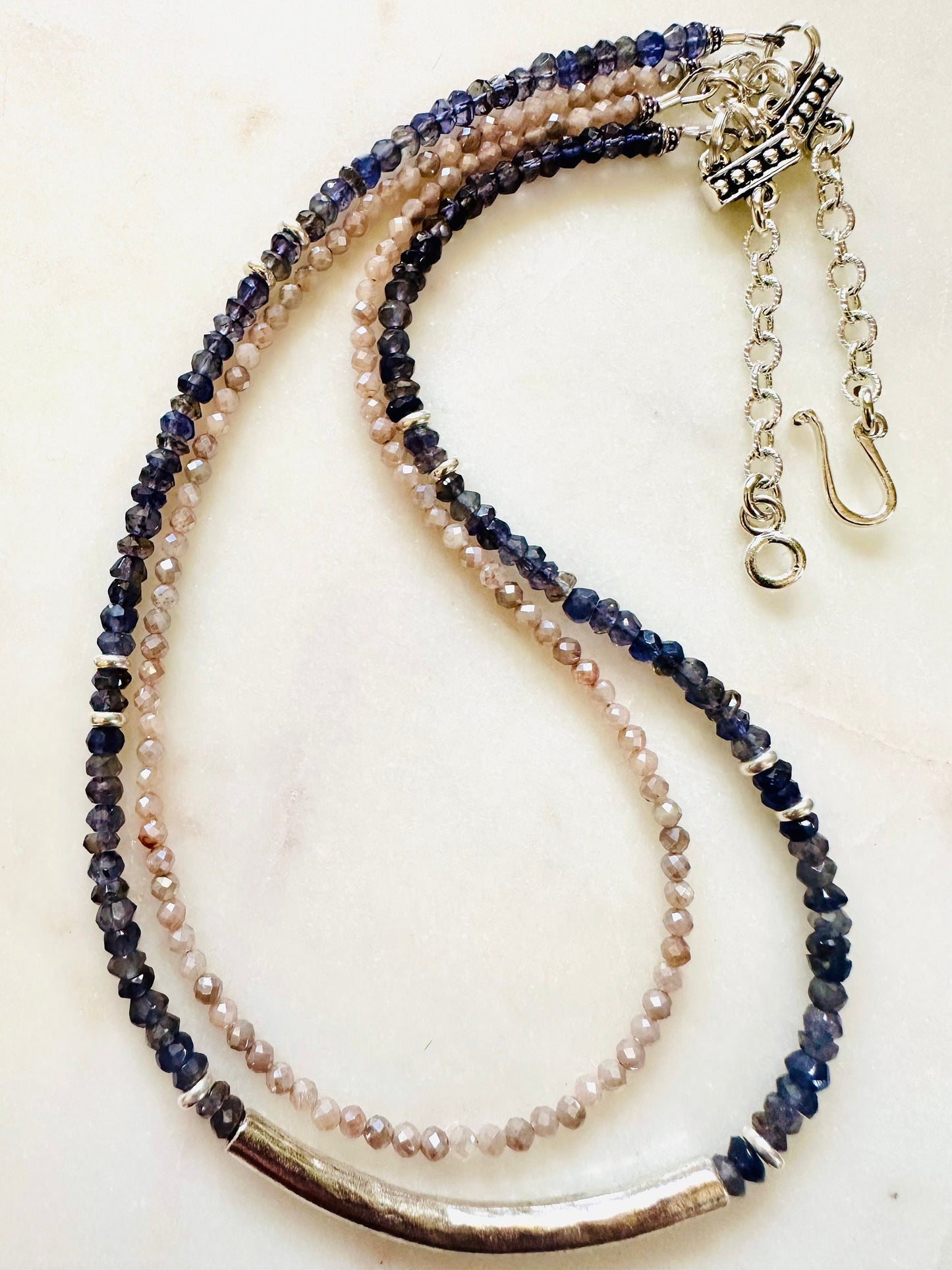 Iolite Mystic Moonstone Two Strand Beaded Necklace