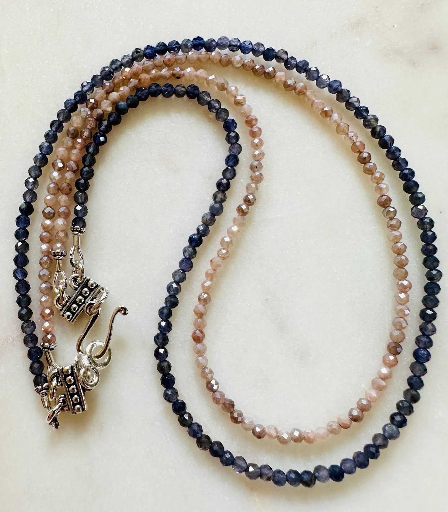 Iolite Mystic Moonstone Beaded Two Strand Necklace