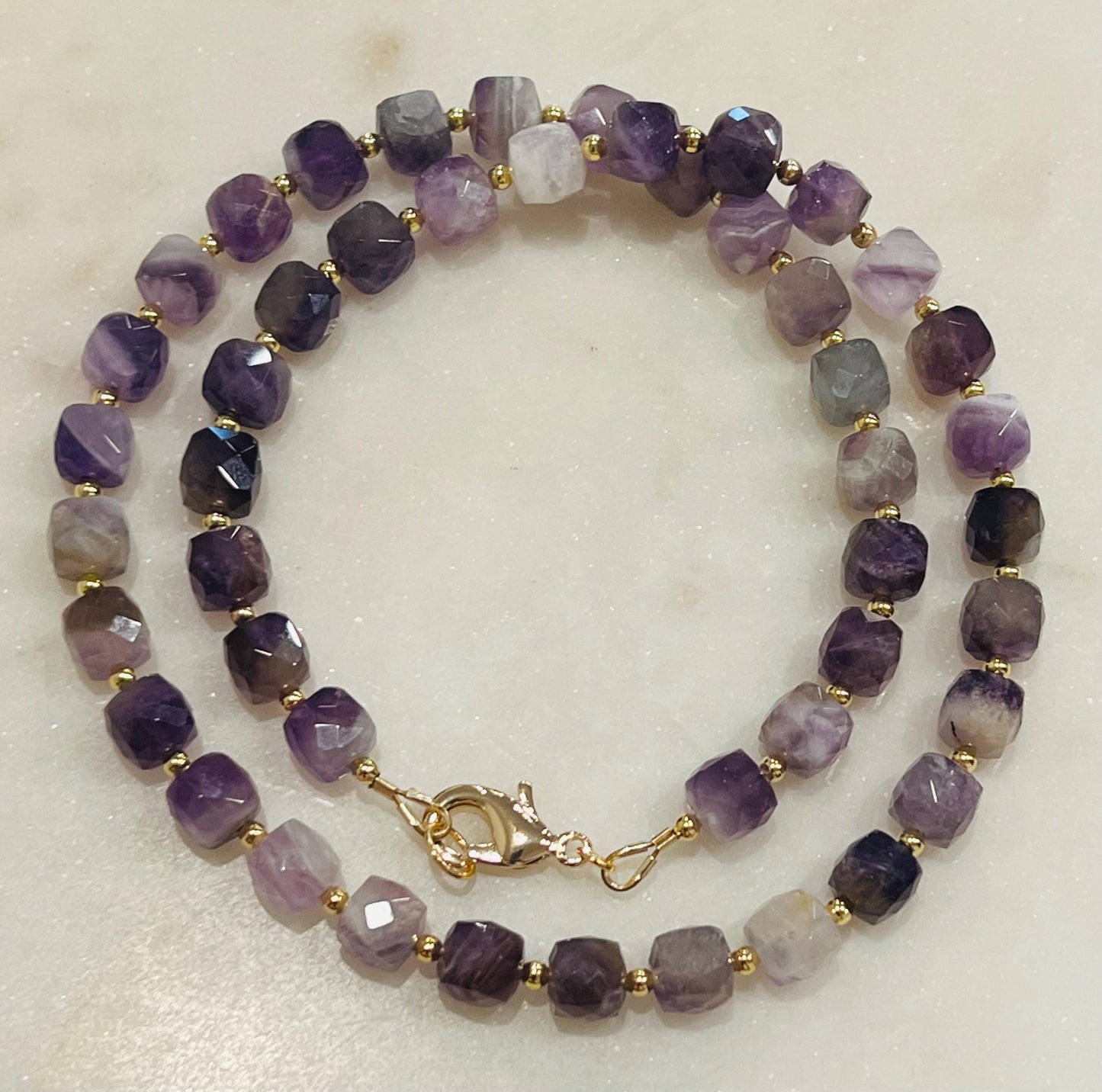 Chevron Amethyst Beaded Necklace