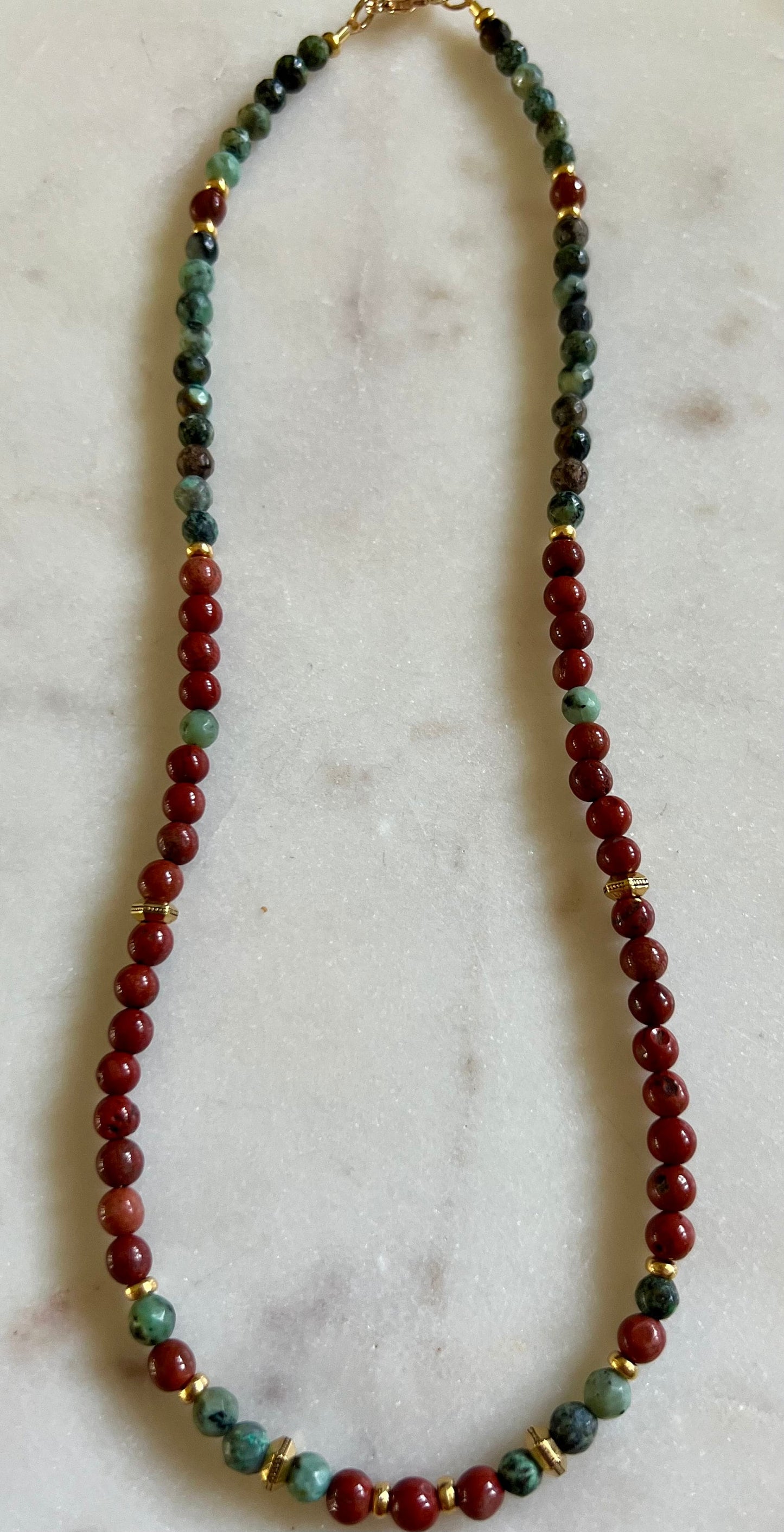 Red Jasper and Turquoise Beaded Necklace