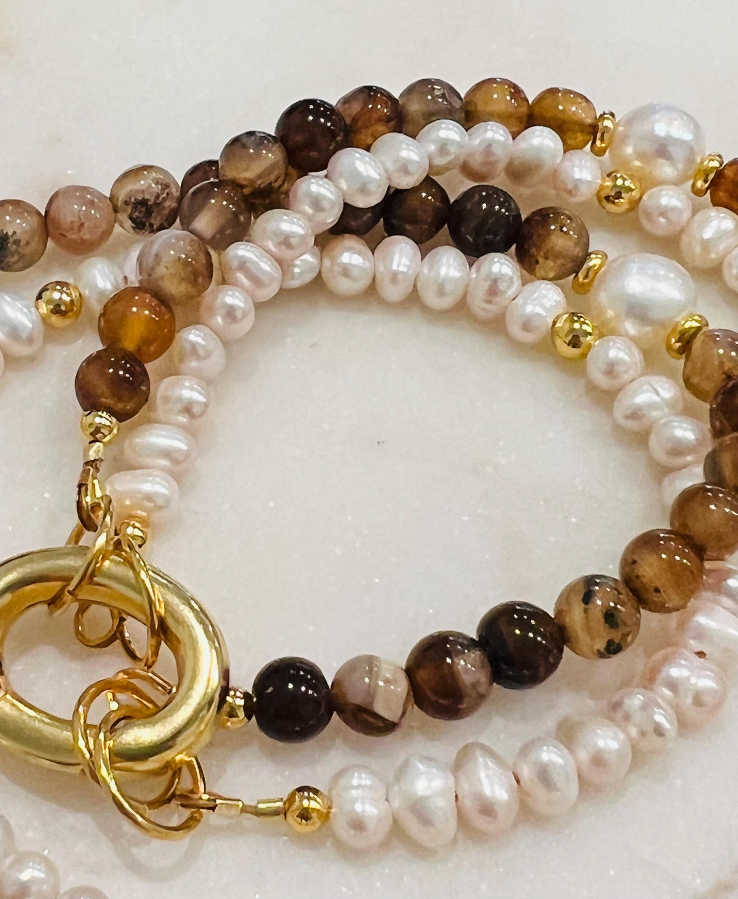 Freshwater Pearl and Sardonyx Beaded Necklace