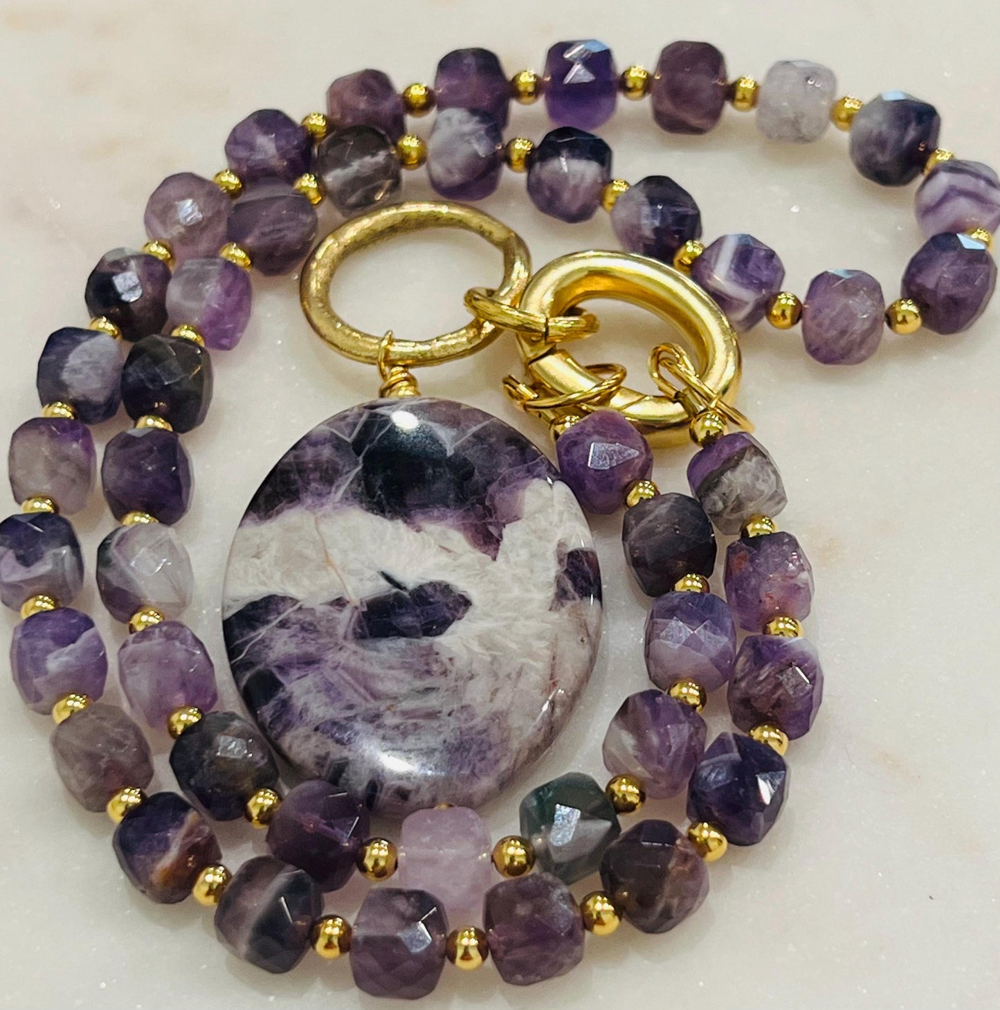 Chevron Amethyst Beaded Necklace