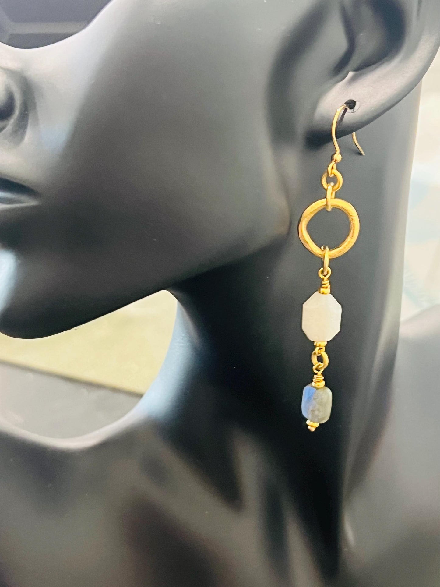 Rainbow Moonstone and Labradorite Beaded Earrings
