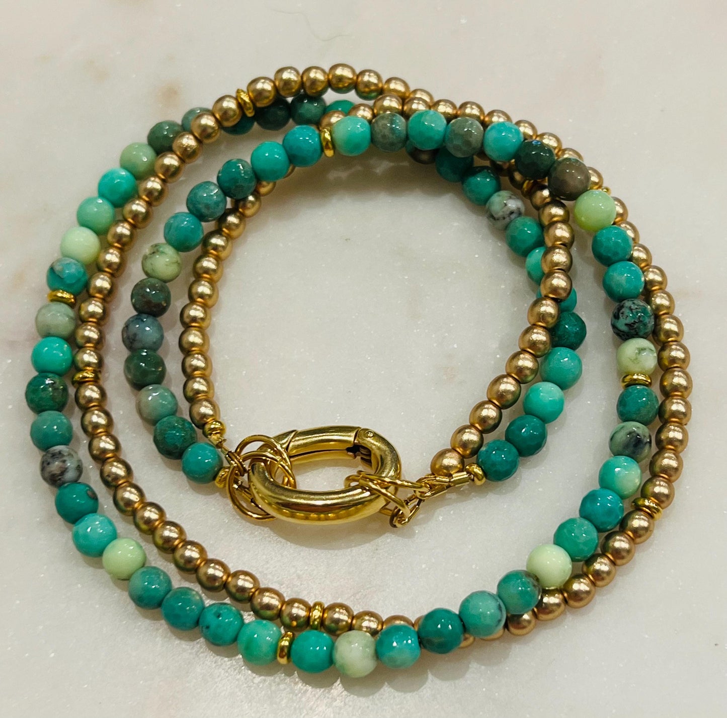 Chrysoprase and Hematite Beaded Necklace