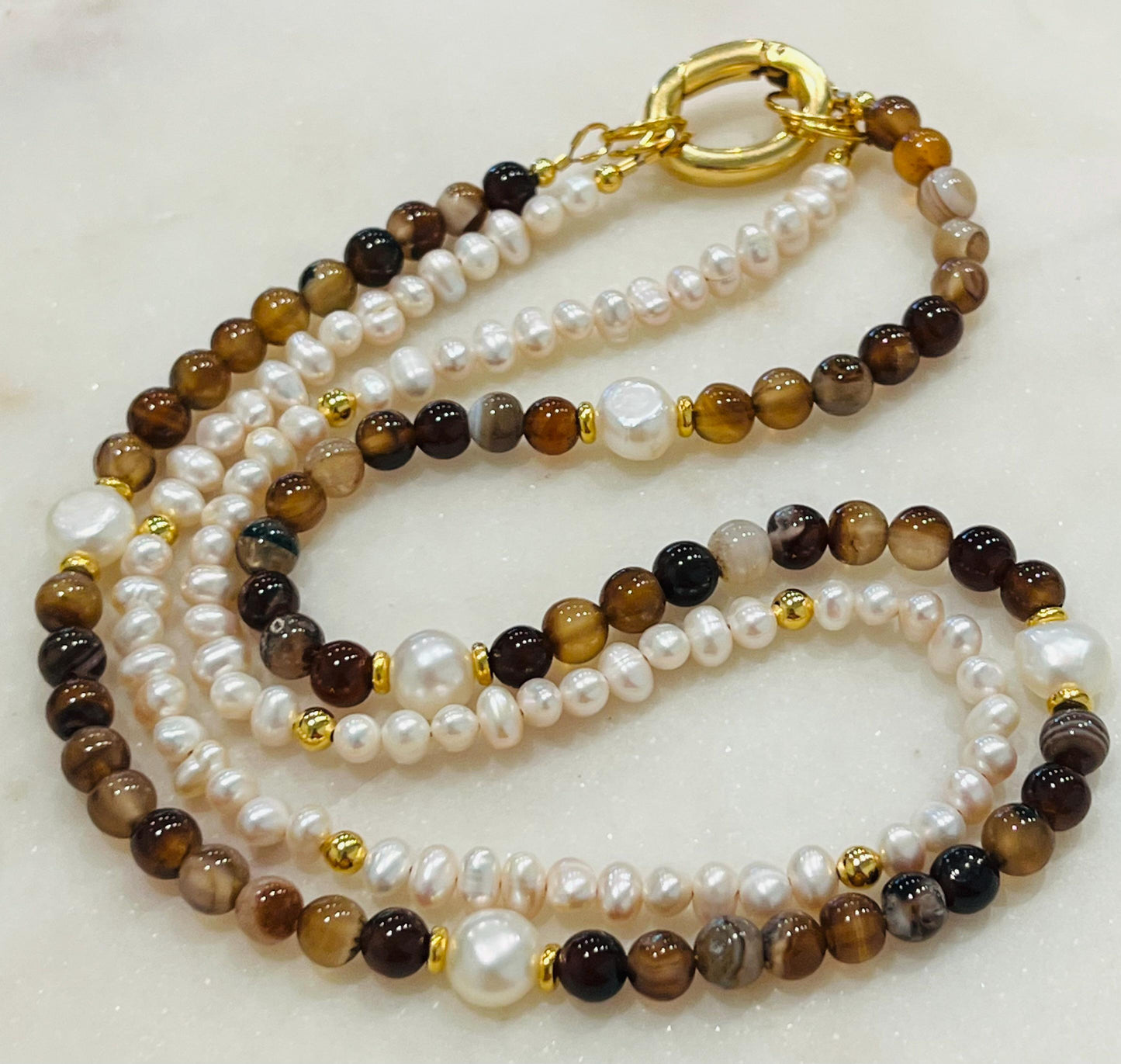 Freshwater Pearl and Sardonyx Beaded Necklace