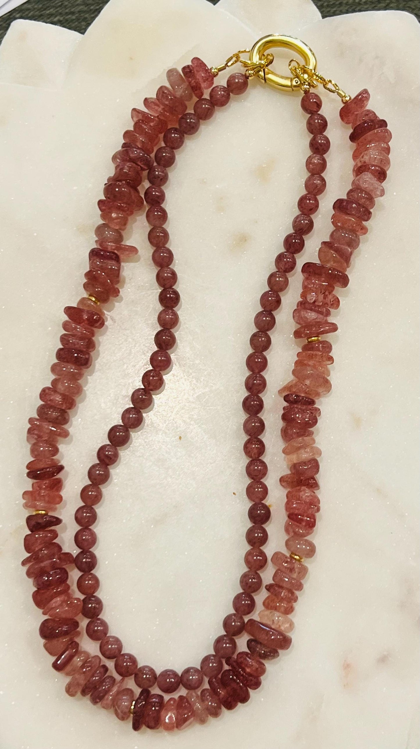 Strawberry Quartz Beaded Double Strand Necklace