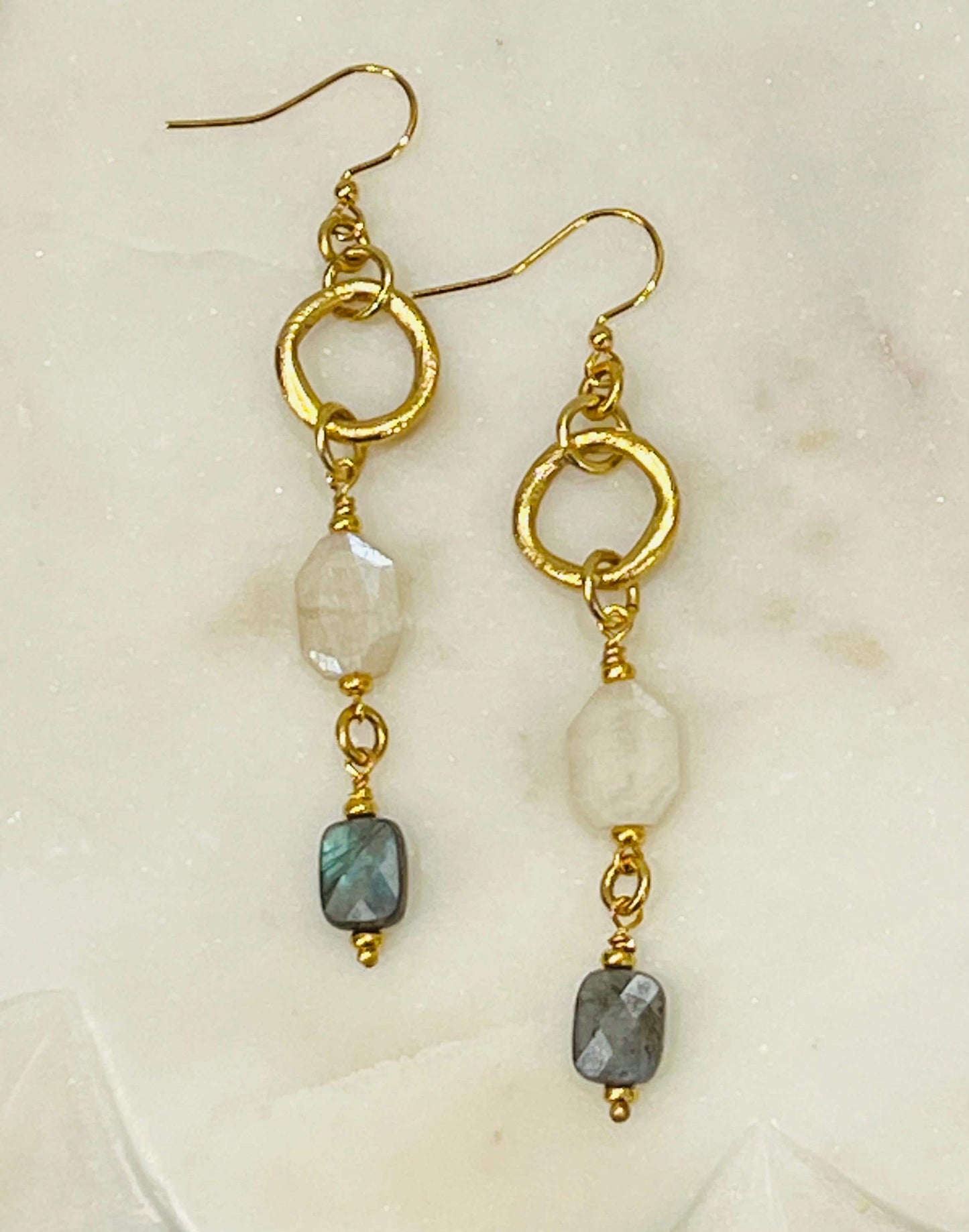 Rainbow Moonstone and Labradorite Beaded Earrings