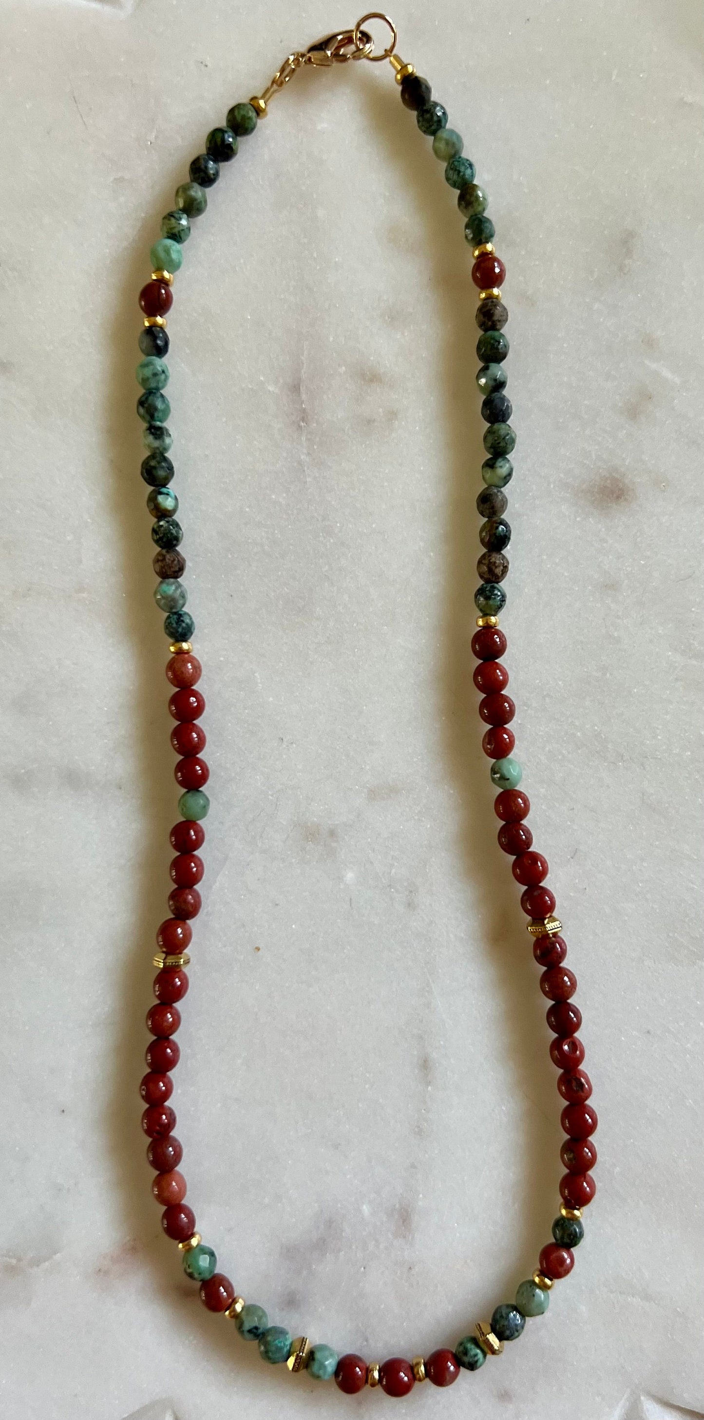 Red Jasper and Turquoise Beaded Necklace