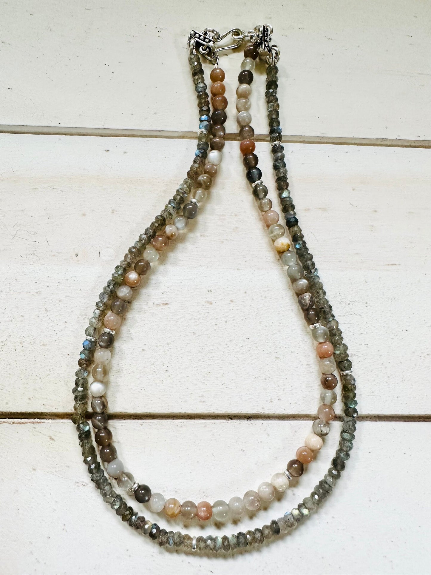 Labradorite Moonstone Beaded Two Strand Necklace