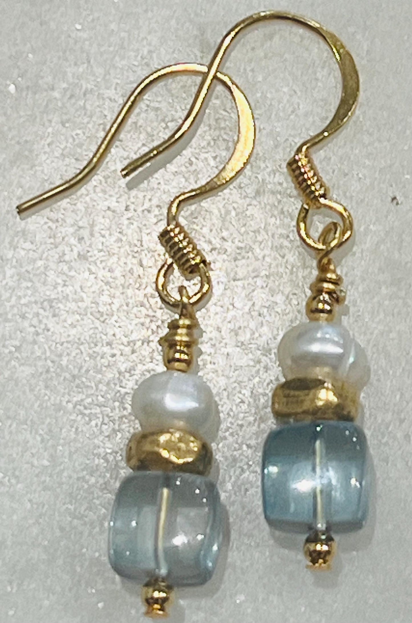 Blue Quartz and Freshwater Pearl Beaded Earrings