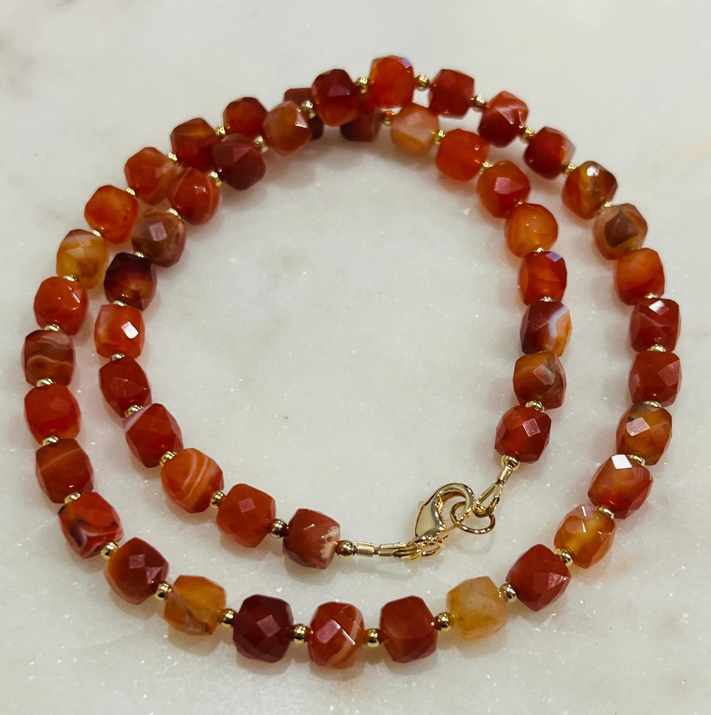 Red Stripe Agate Beaded Necklace