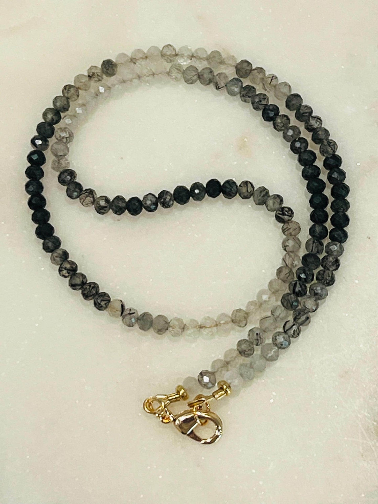 Black Tourmalinated Ombré Quartz Beaded Necklace