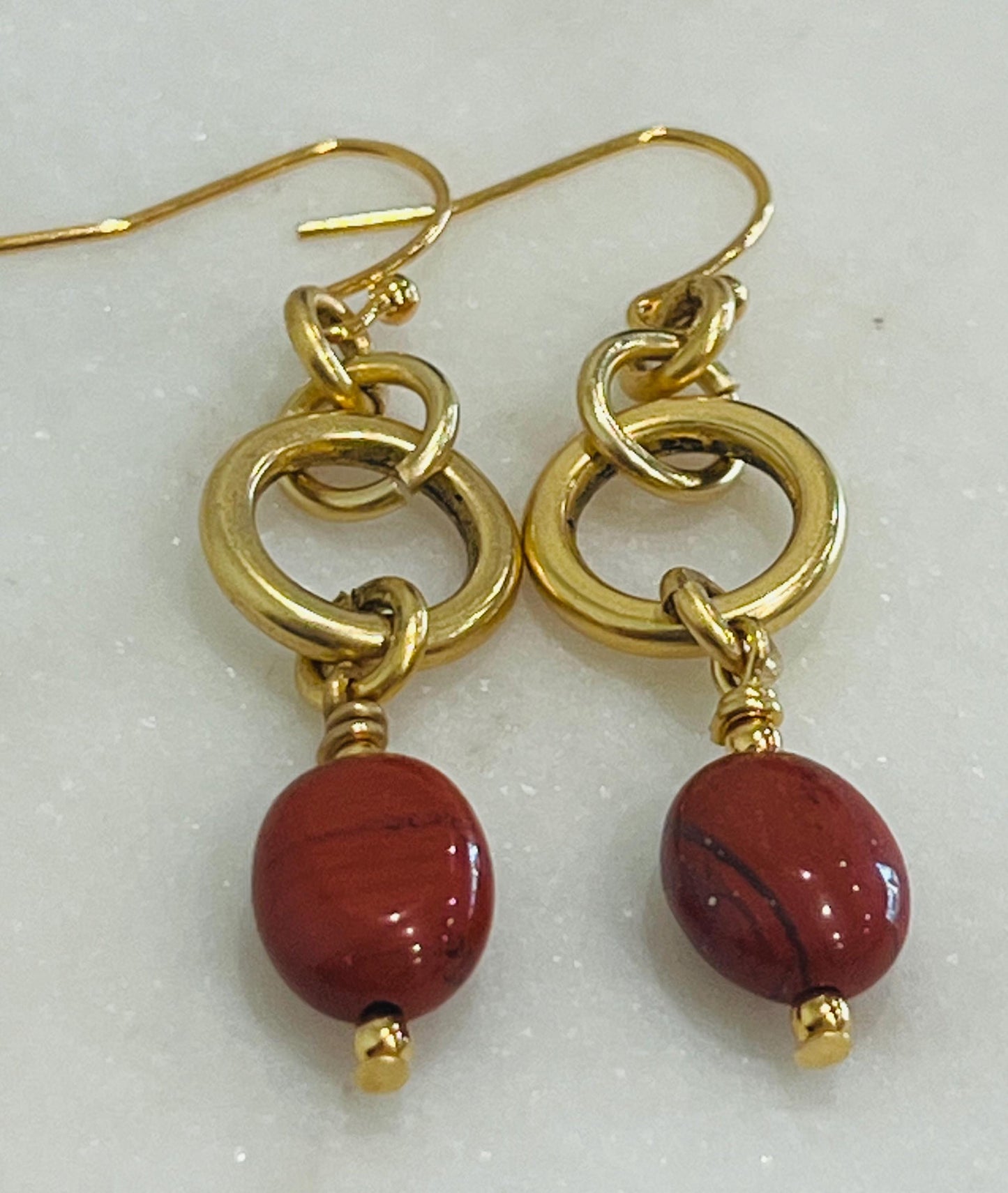 Red Jasper Gold Beaded Earrings