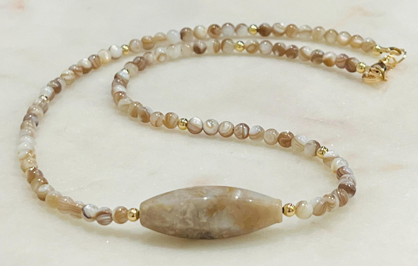 Mother of Pearl Beaded Necklace Pietersite Pendant