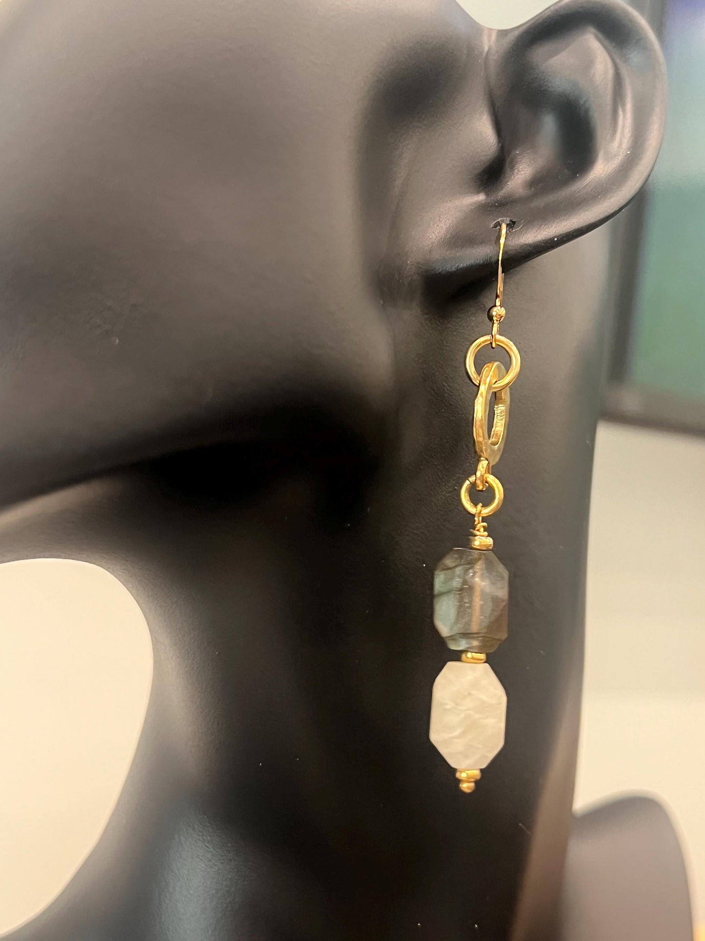 Rainbow Moonstone and Labradorite Beaded Earrings