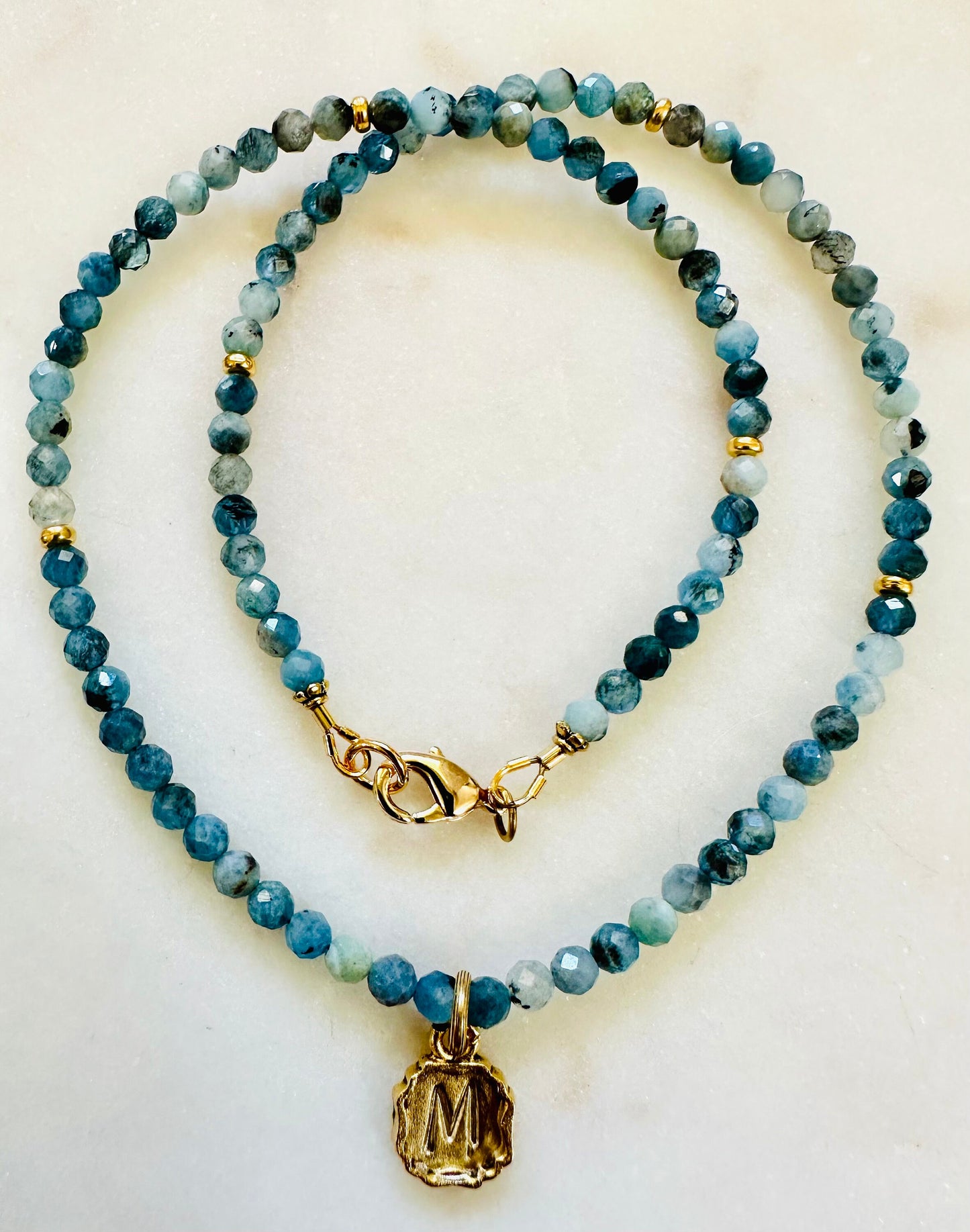 Aquamarine Beaded Initial Necklace