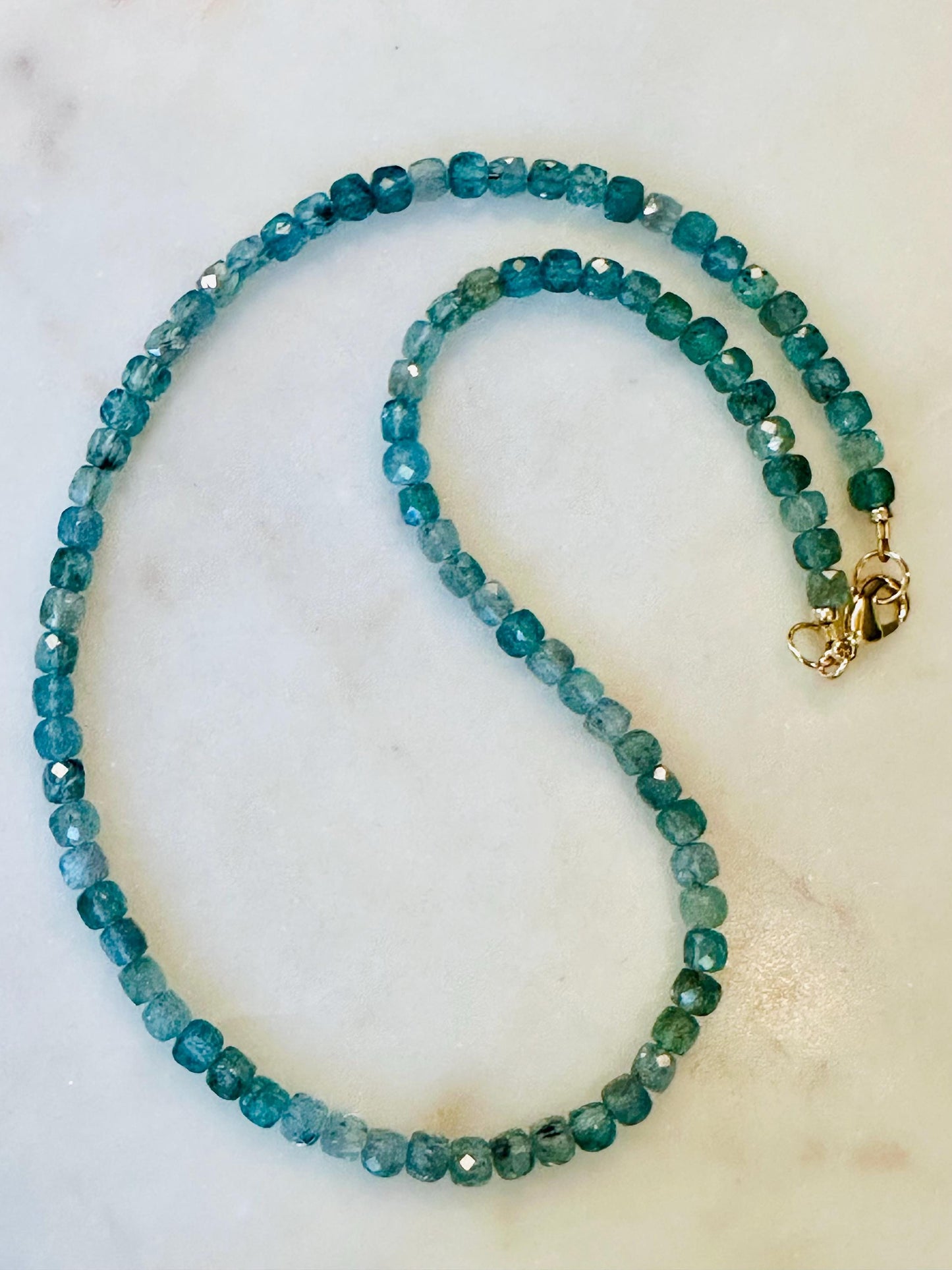 Blue Apatite Beaded Necklace: 18k Gold Filled Clasp, 4mm Faceted Gemstone