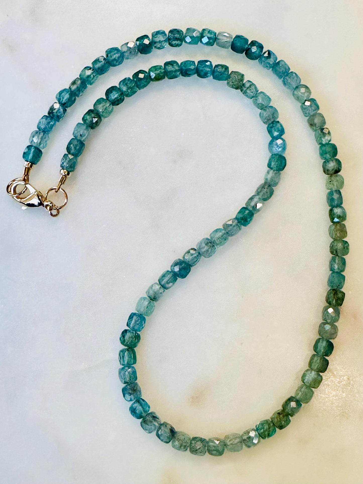 Blue Apatite Beaded Necklace: 18k Gold Filled Clasp, 4mm Faceted Gemstone