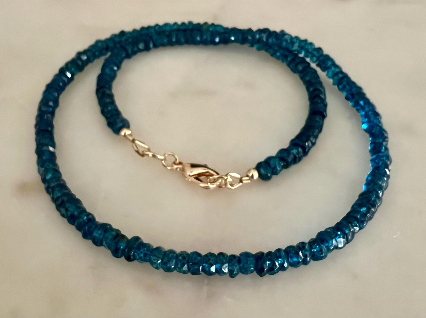 London Blue Topaz Beaded Necklace 18k Gold Filled Clasp/Beads Gemstone Necklace Semi-Precious Bead Necklace Deep Blue Beaded