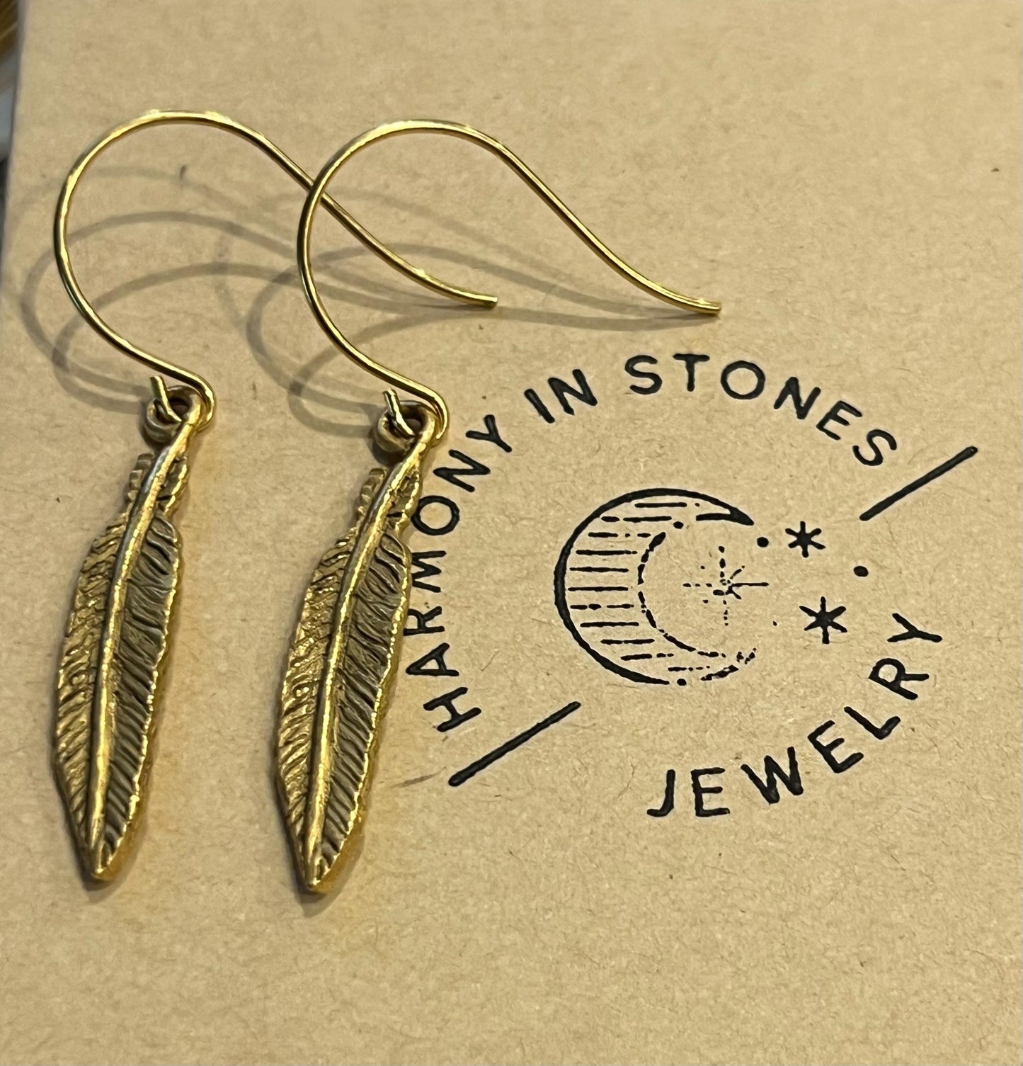 Gold Feather Drop Earrings: Non-Tarnish Boho Pendants
