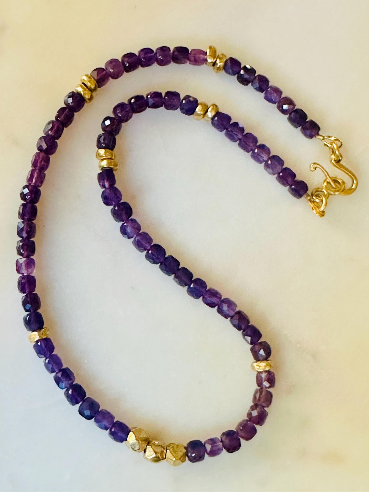 Amethyst Beaded Necklace: Gold Plated Clasp, Layering Gemstone Jewelry