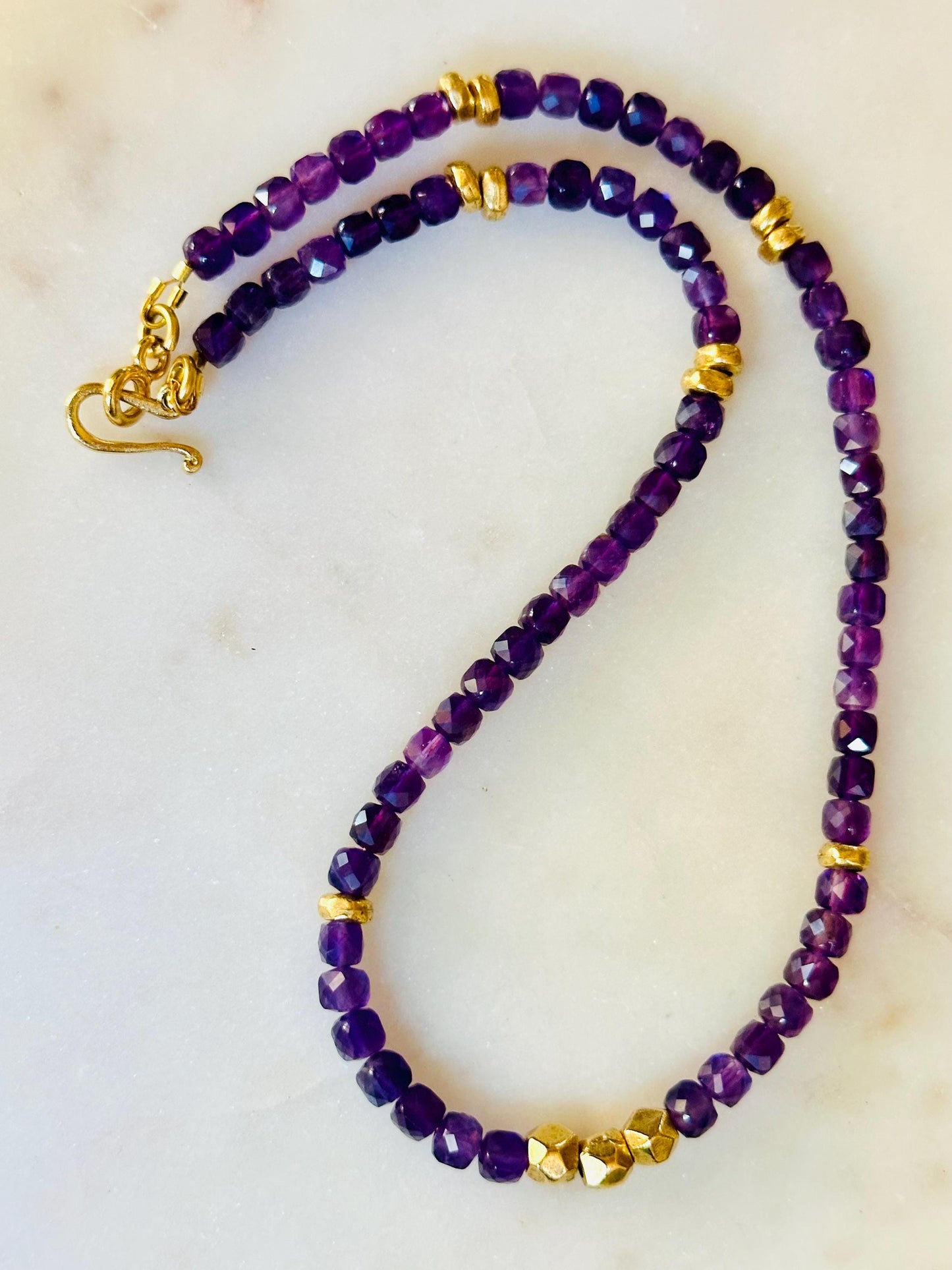 Amethyst Beaded Necklace: Gold Plated Clasp, Layering Gemstone Jewelry