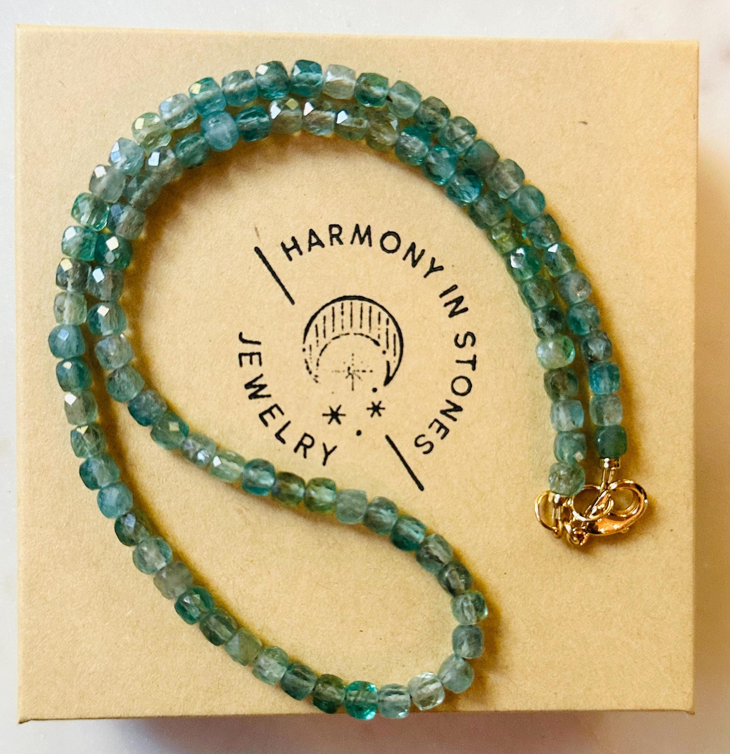 Blue Apatite Beaded Necklace: 18k Gold Filled Clasp, 4mm Faceted Gemstone