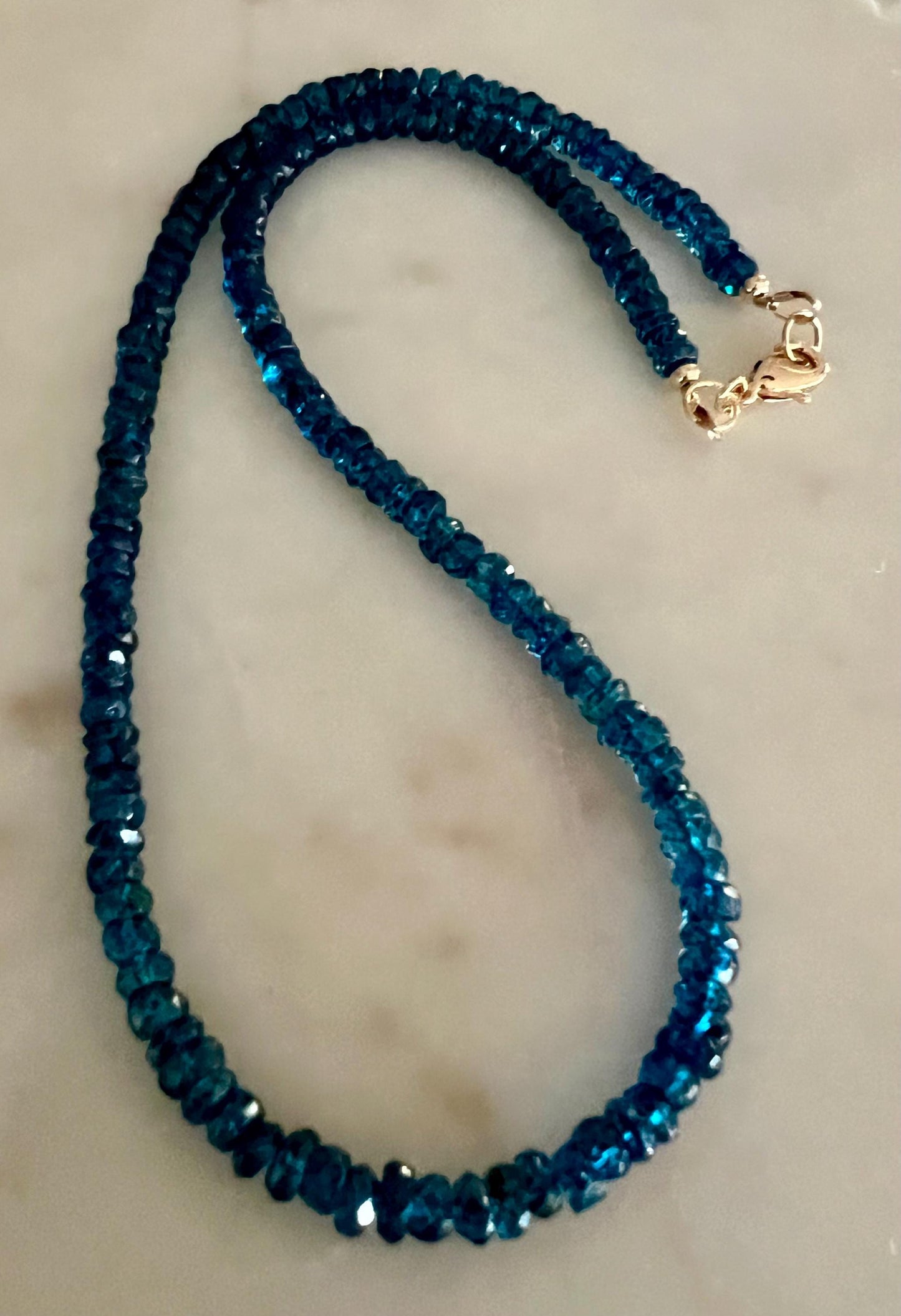 London Blue Topaz Beaded Necklace 18k Gold Filled Clasp/Beads Gemstone Necklace Semi-Precious Bead Necklace Deep Blue Beaded