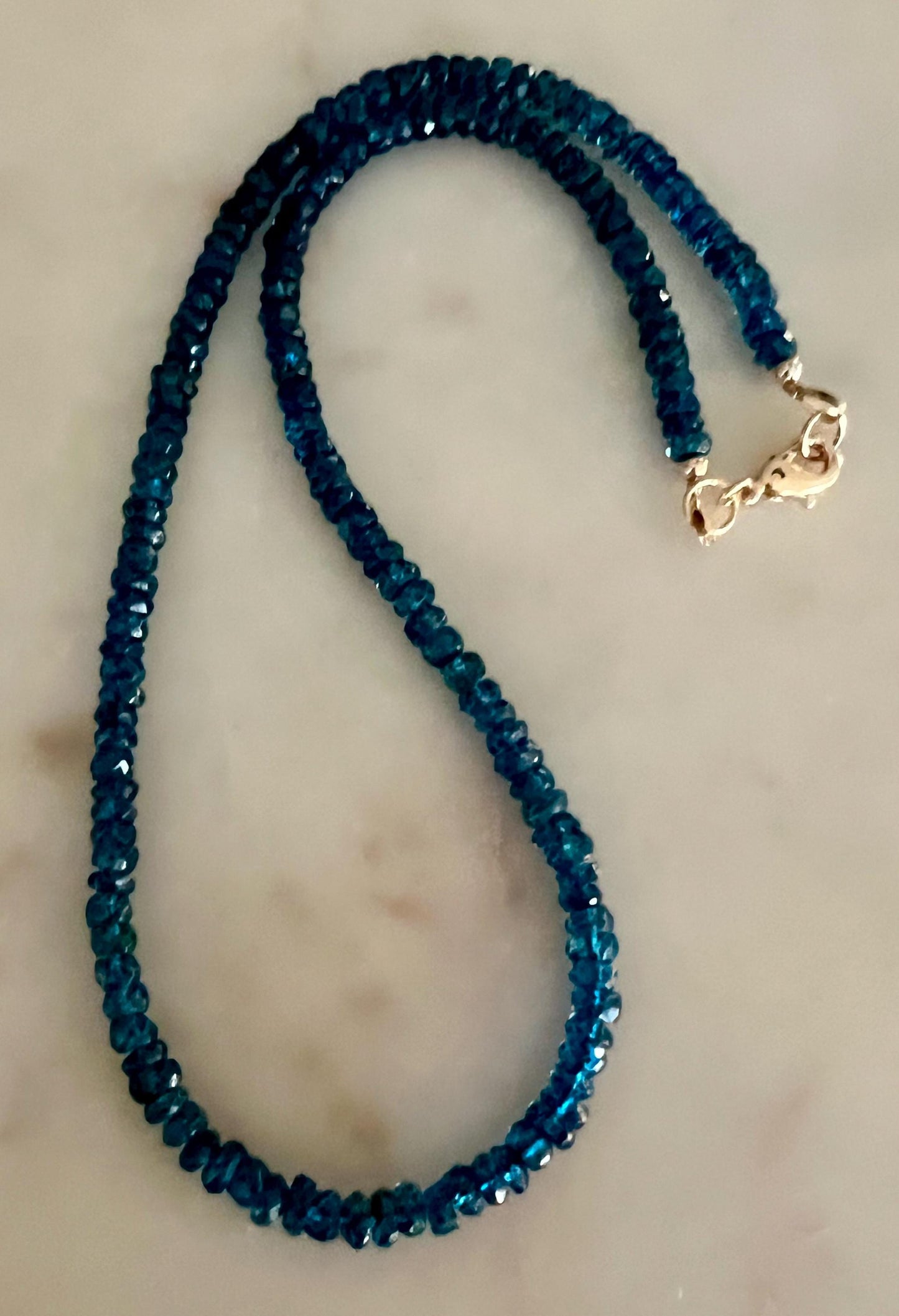 London Blue Topaz Beaded Necklace 18k Gold Filled Clasp/Beads Gemstone Necklace Semi-Precious Bead Necklace Deep Blue Beaded