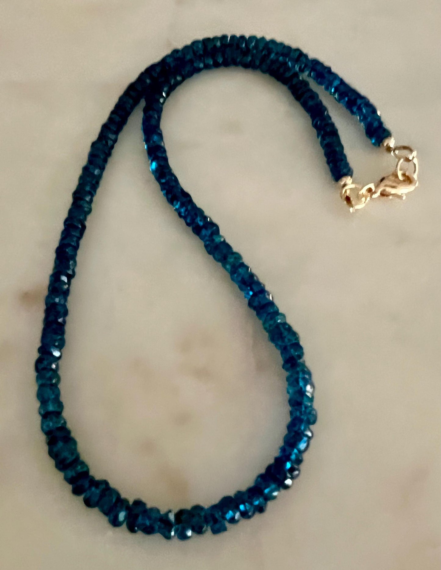 London Blue Topaz Beaded Necklace 18k Gold Filled Clasp/Beads Gemstone Necklace Semi-Precious Bead Necklace Deep Blue Beaded