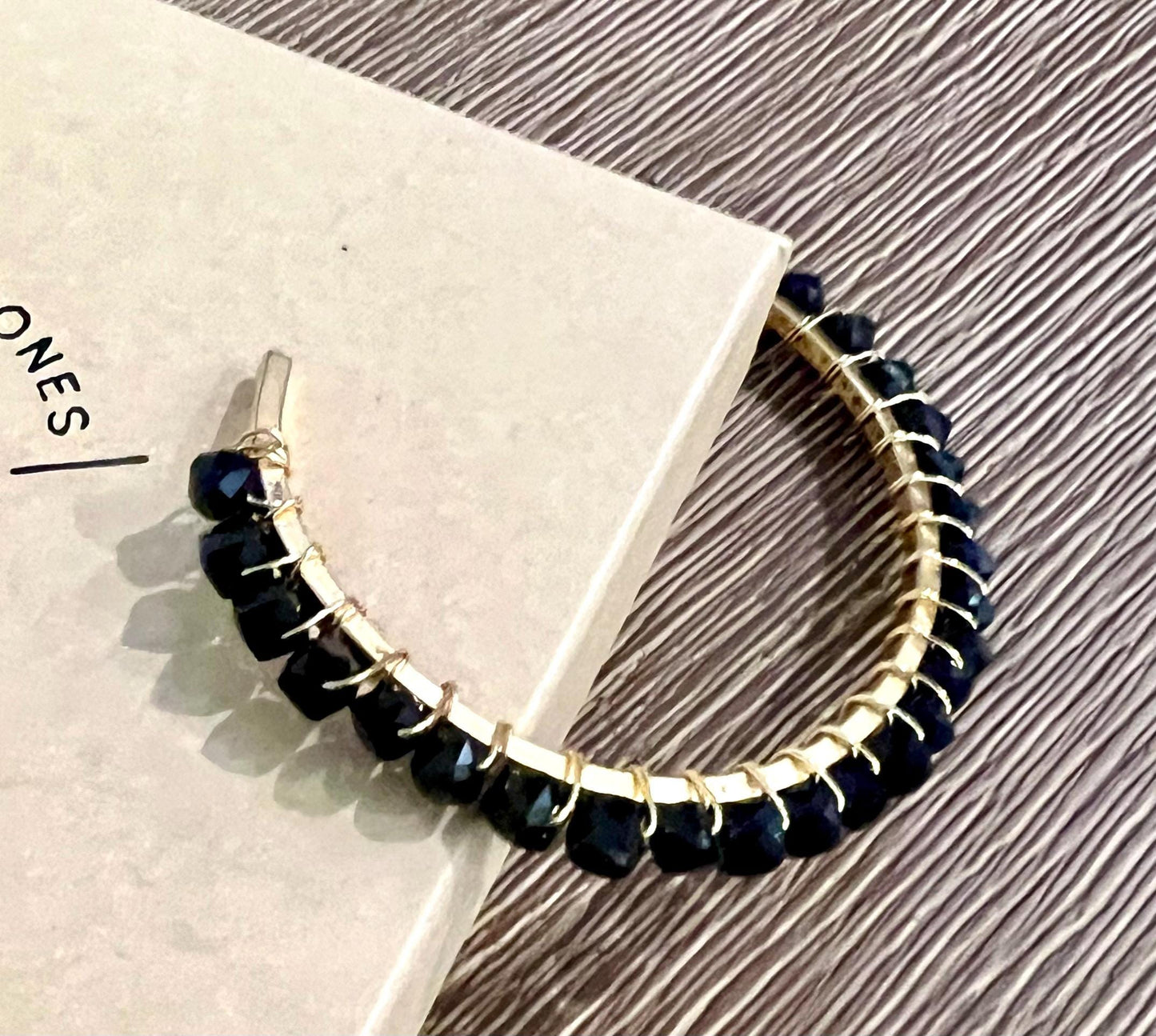 Black Tourmaline Beaded Wrap Bracelet Black Beads on Non-Tarnish Gold Plated Pewter Cuff 4mm Cubed Tourmaline Stones Bohemian Jewelry Boho