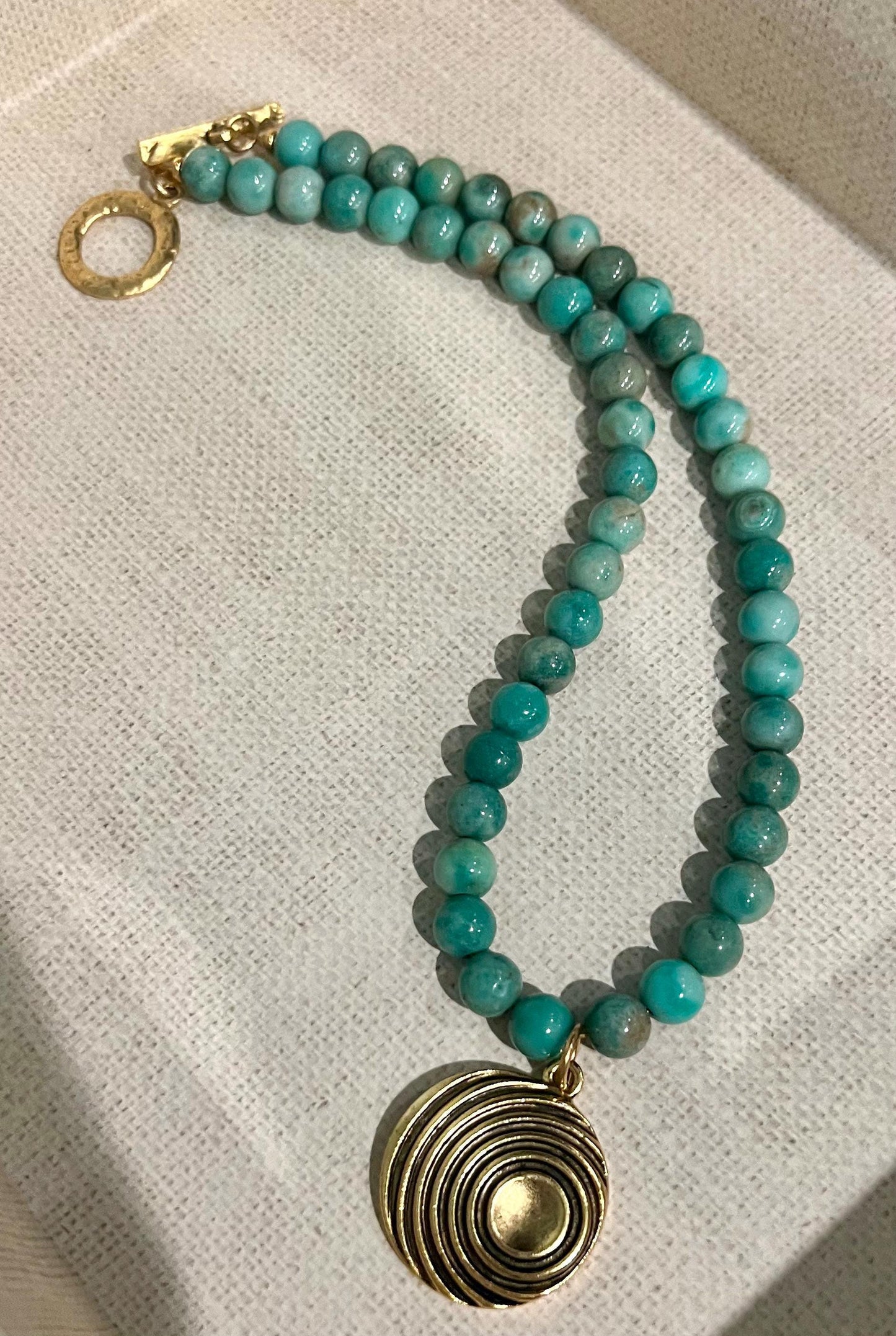 Chrysoprase Beaded Necklace: Gold Swirl Pendant, Bohemian Style