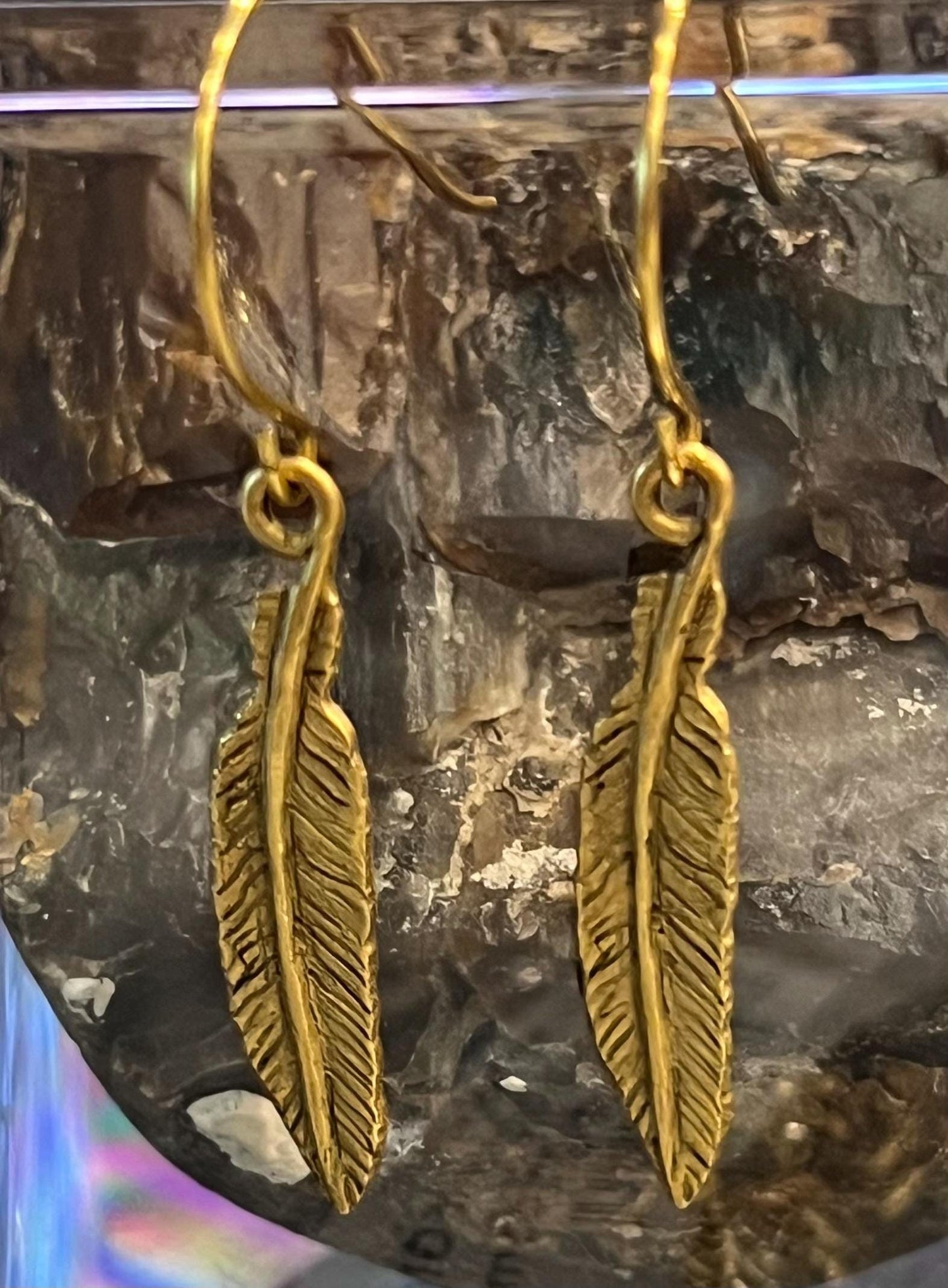 Gold Feather Drop Earrings: Non-Tarnish Boho Pendants
