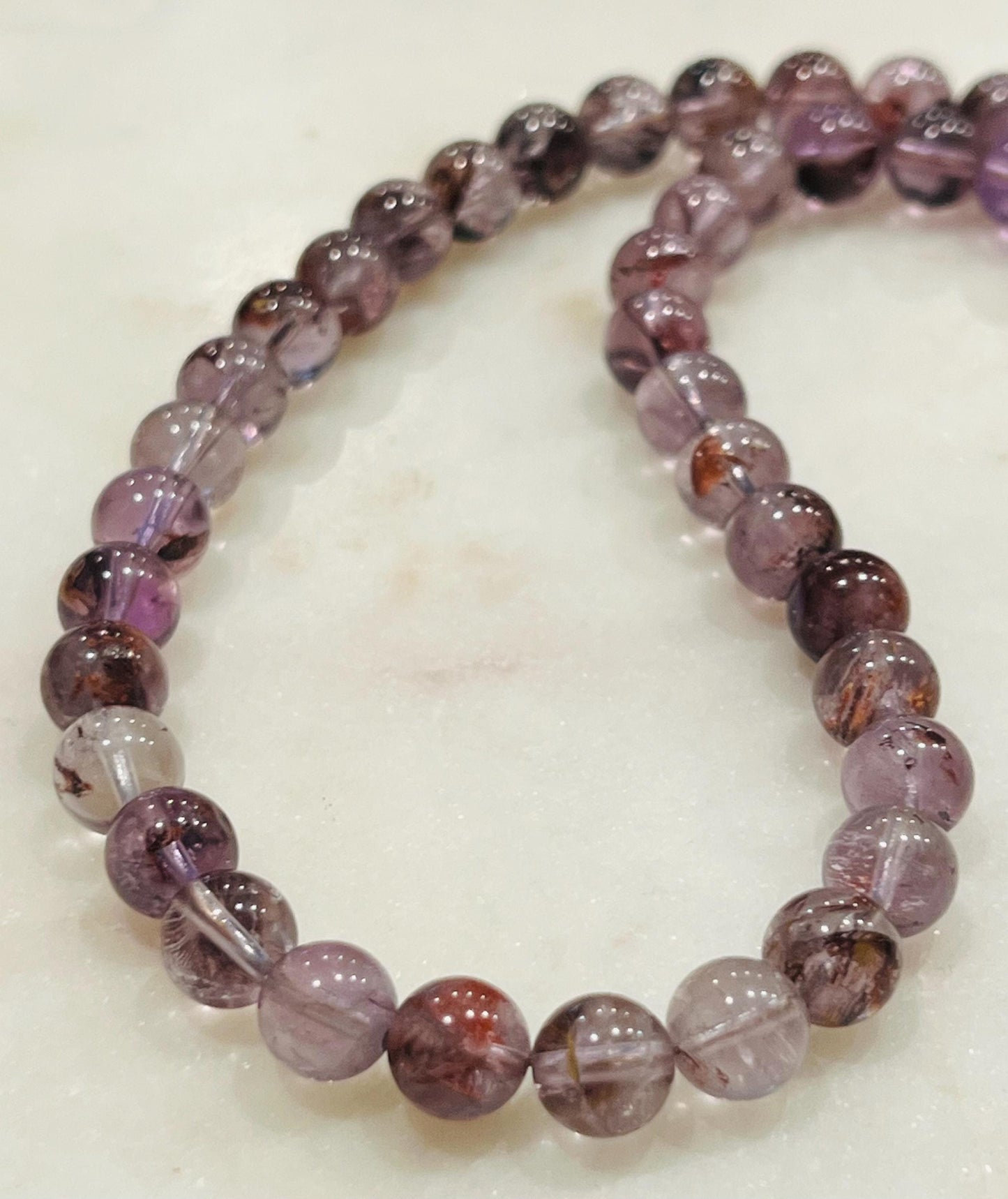 Amethyst Beaded Necklace Super 7 Cacoxenite Purple Phantom Beaded Necklace 18k Gold Filled Clasp Natural Semi-Precious Gemstone Necklace
