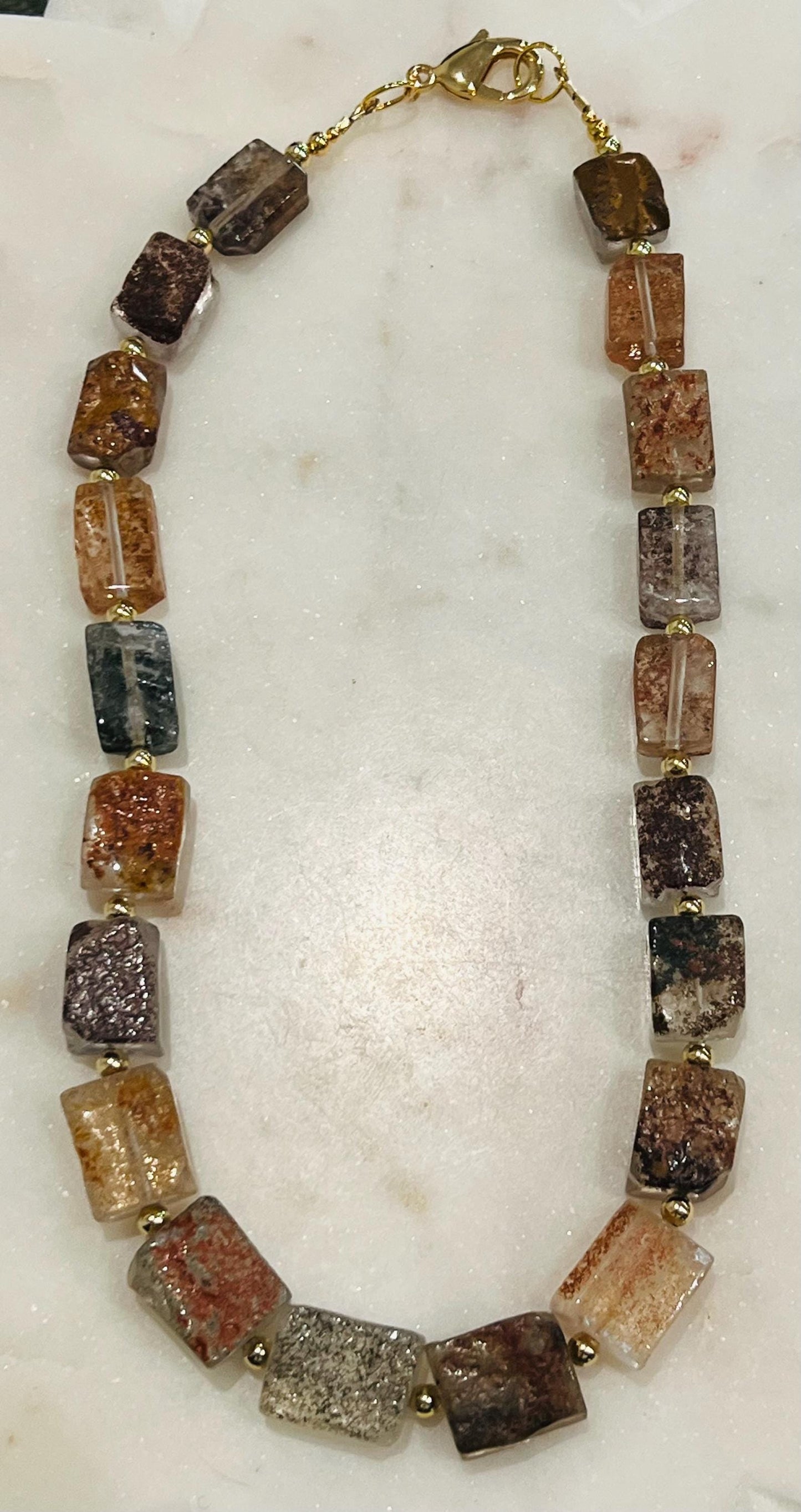 Phantom Quartz Necklace: 18k Gold Filled Clasp, Gemstone Statement Necklace