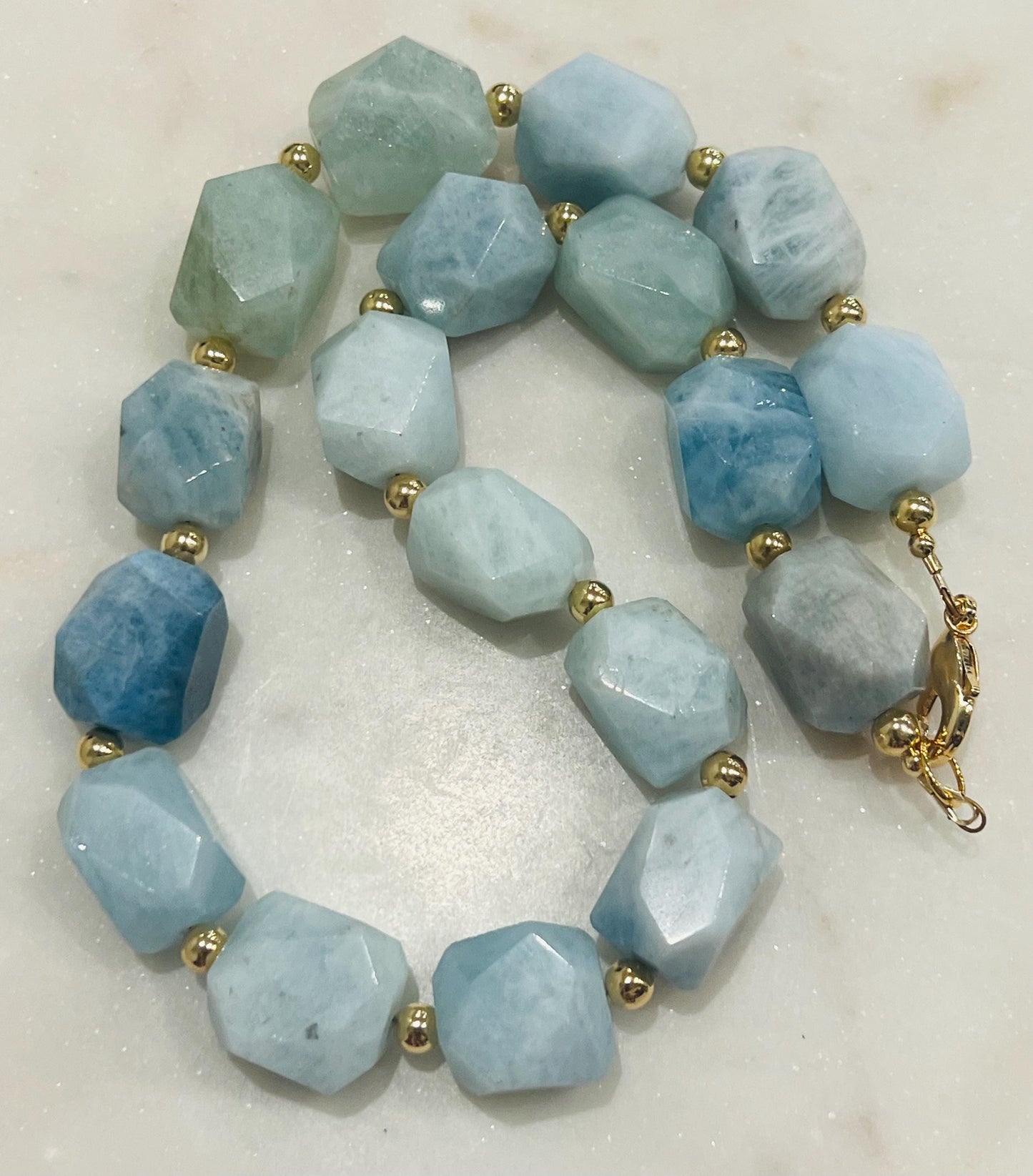 Aquamarine Nugget Beaded Necklace: 18k Gold Filled Clasp