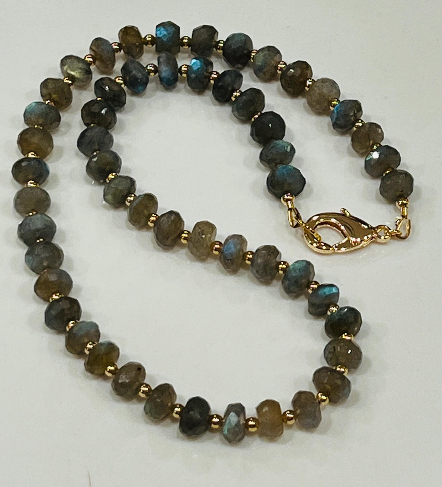 Labradorite Beaded Necklace 18k Gold Filled Clasp/Accent Beads Semi-Precious Natural Gemstone Necklace Layering 8mm Rondelle Faceted Stones