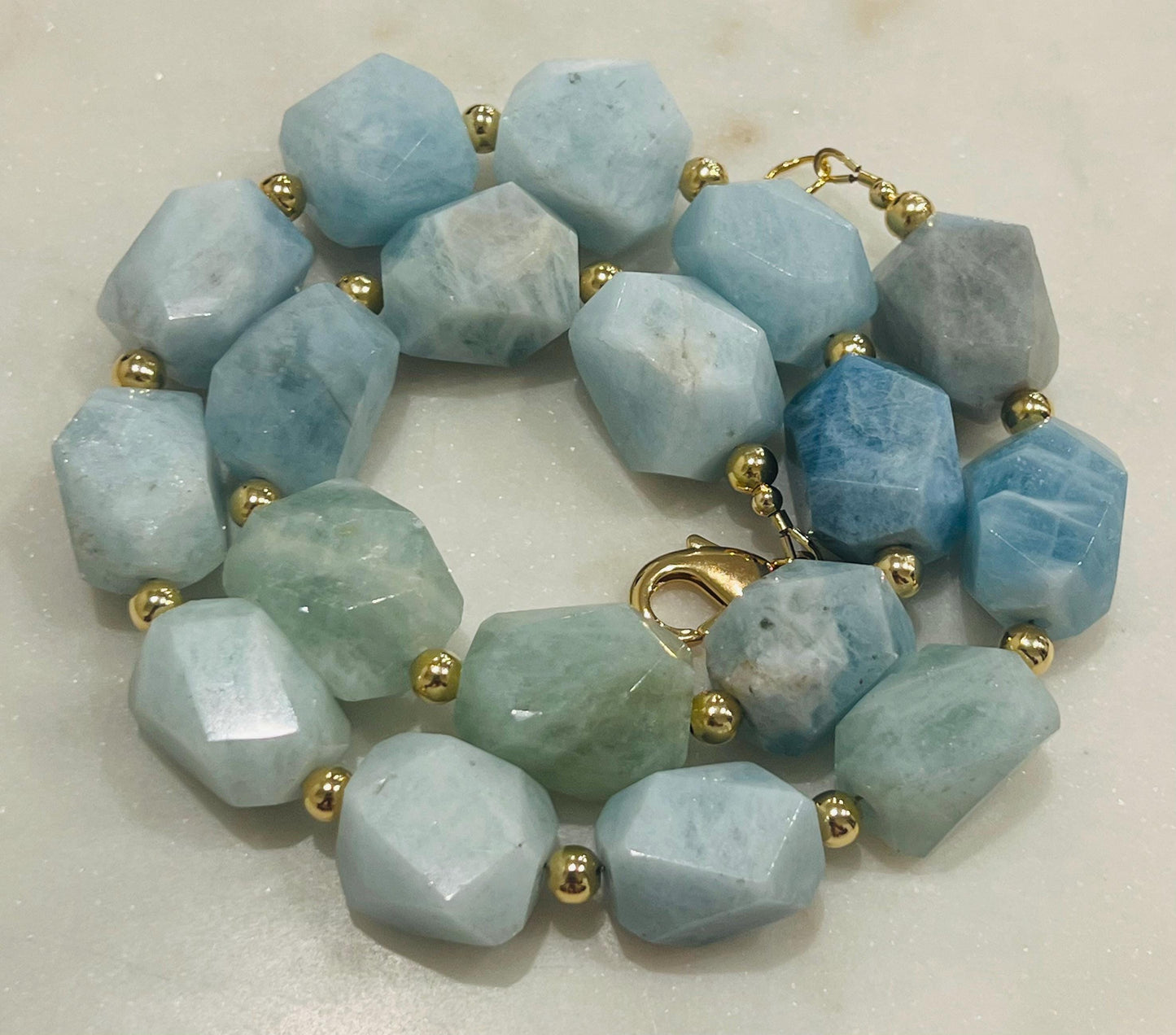 Aquamarine Nugget Beaded Necklace: 18k Gold Filled Clasp