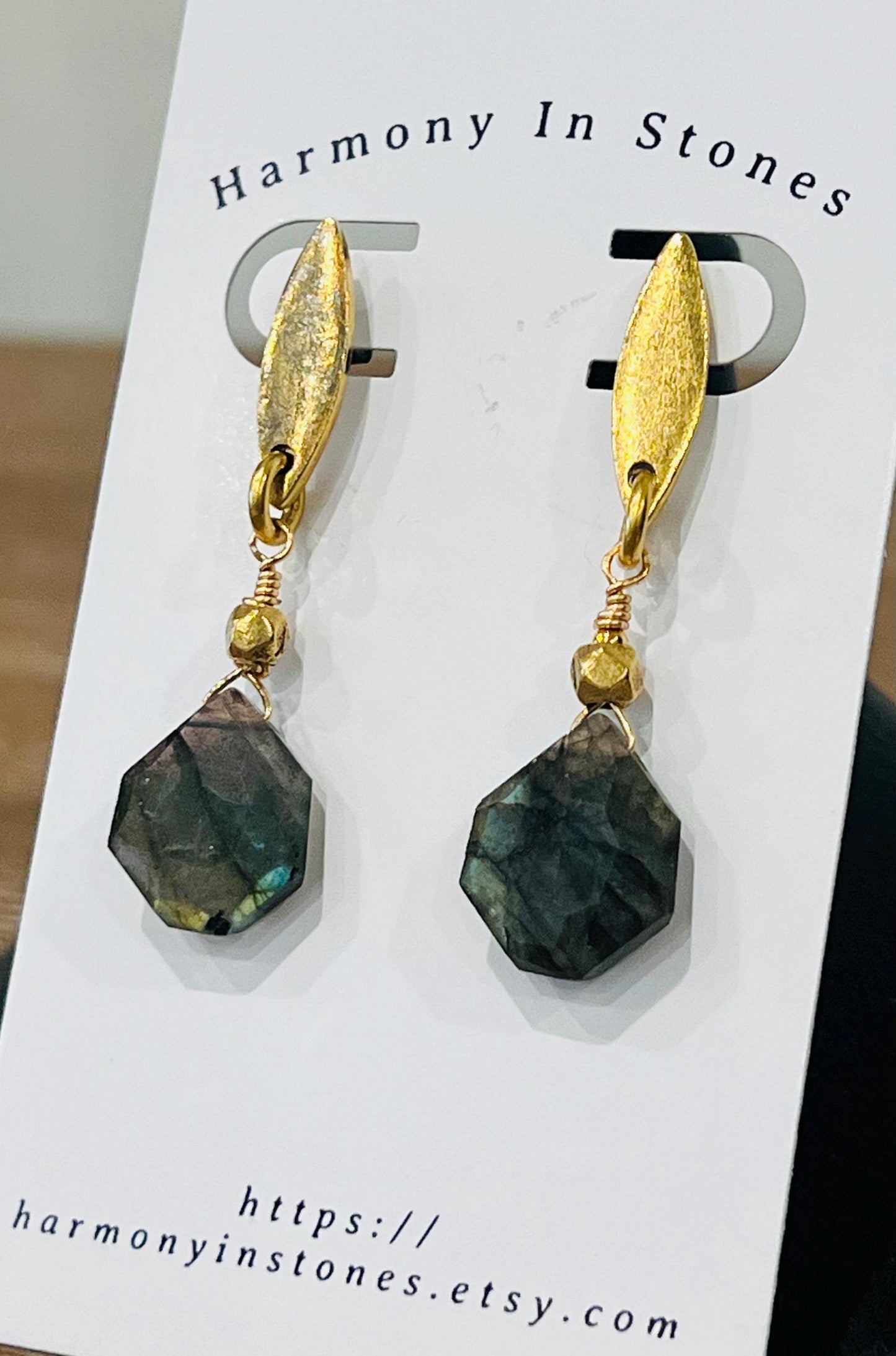 Labradorite Beaded Earrings Non-tarnish Gold Plated Pewter Post Drop Earrings Labradorite Faceted Stones Labradorite Drop Earrings 1.75in