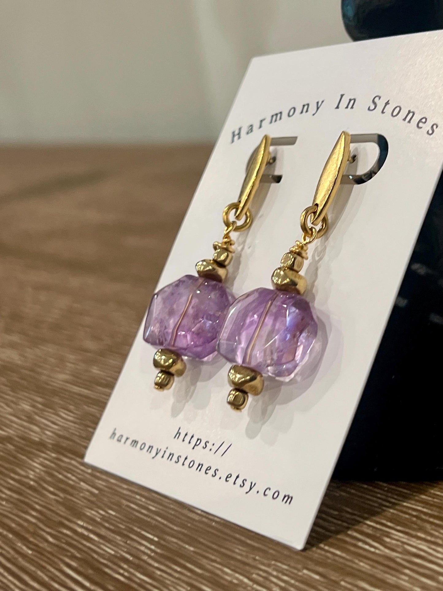 Ametrine Beaded Earrings Ametrine Faceted Drop Earrings 2 inch Gold Plated Pewter Post Drop Earrings Navette Shaped Post