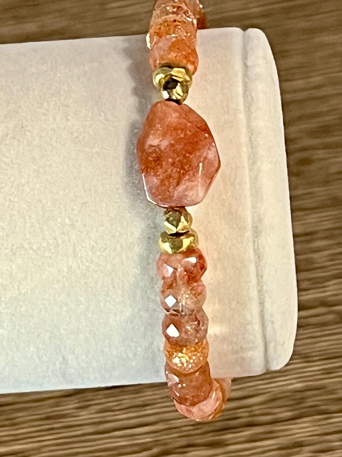 Sparkling Sunstone Faceted Bracelet with Non-Tarnish Gold Plated Pewter Clasp and Accent Beads Semi-Precious Natural Gemstone Bracelet