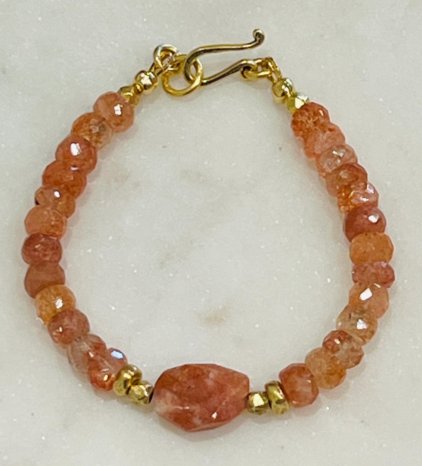 Sparkling Sunstone Faceted Bracelet with Non-Tarnish Gold Plated Pewter Clasp and Accent Beads Semi-Precious Natural Gemstone Bracelet