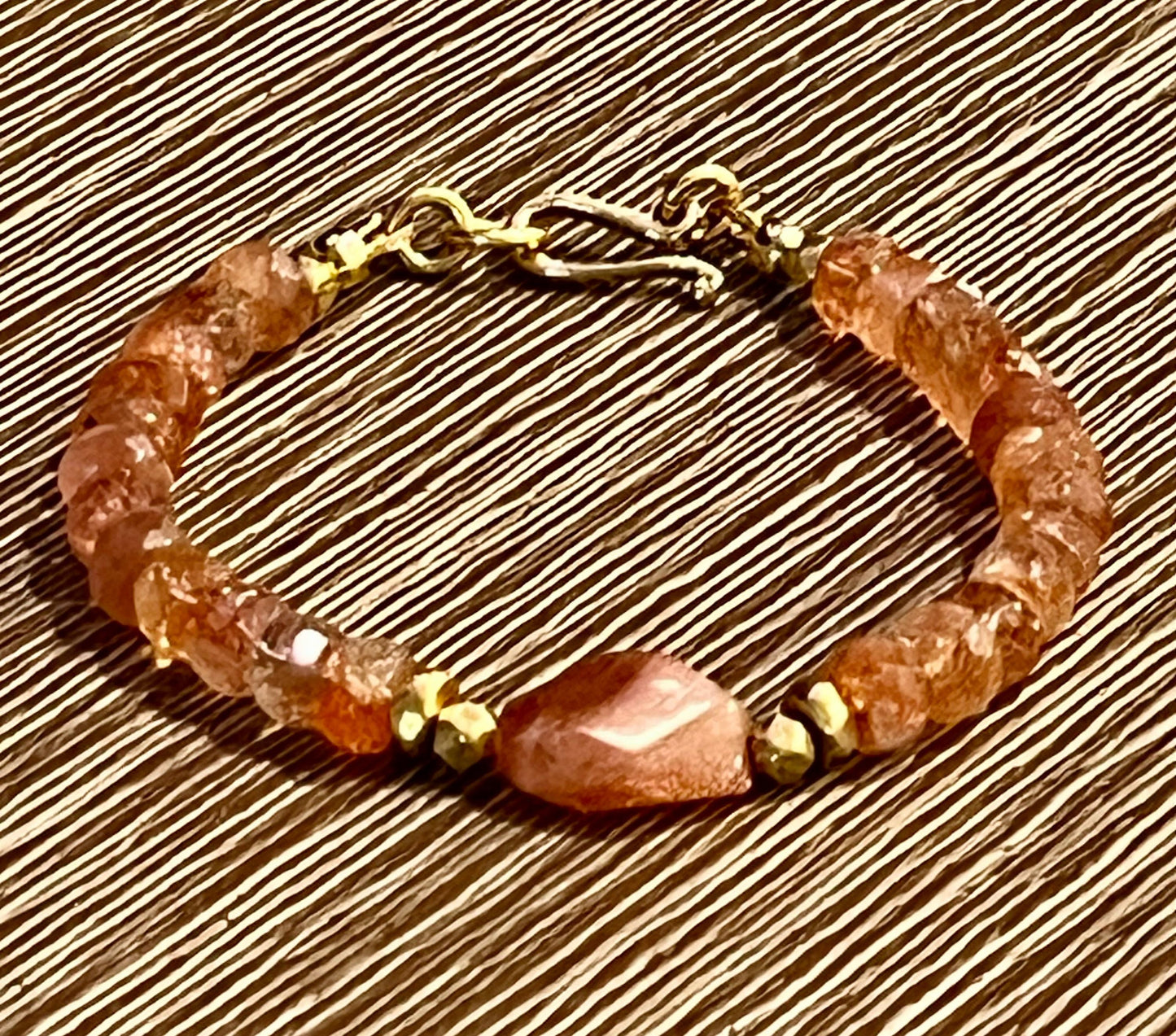 Sparkling Sunstone Faceted Bracelet with Non-Tarnish Gold Plated Pewter Clasp and Accent Beads Semi-Precious Natural Gemstone Bracelet