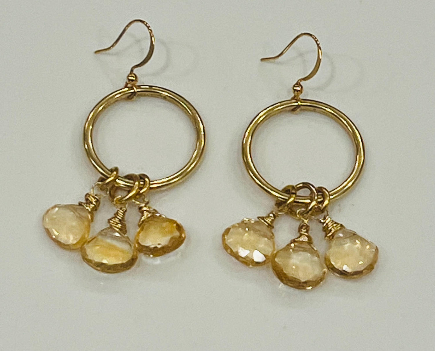 Sparkling Citrine and Gold Hoop Earrings Gorgeous Faceted Citrine Briolettes Earrings Drop Earrings 2 inches in Length Citrine Earrings