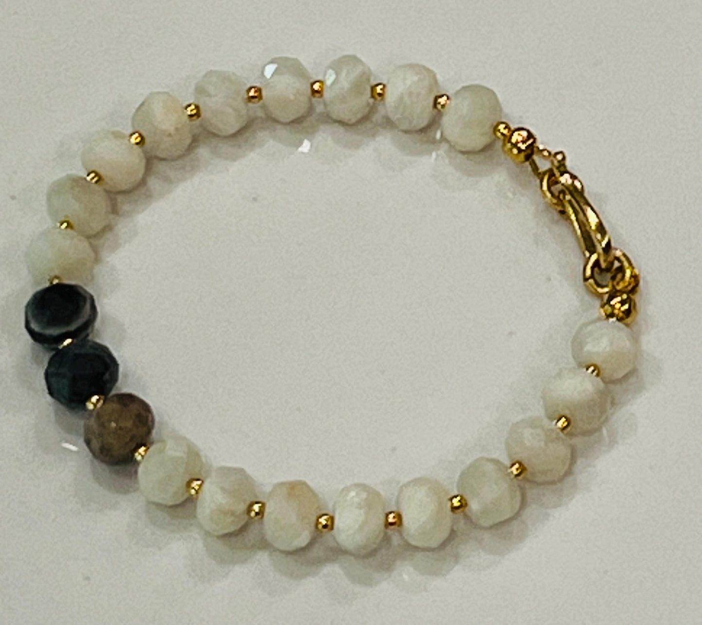 Rainbow Moonstone and Black Moonstone Beaded Bracelet Non-Tarnish Clasp/Accent Beads Sparkling Faceted Moonstone Bracelet