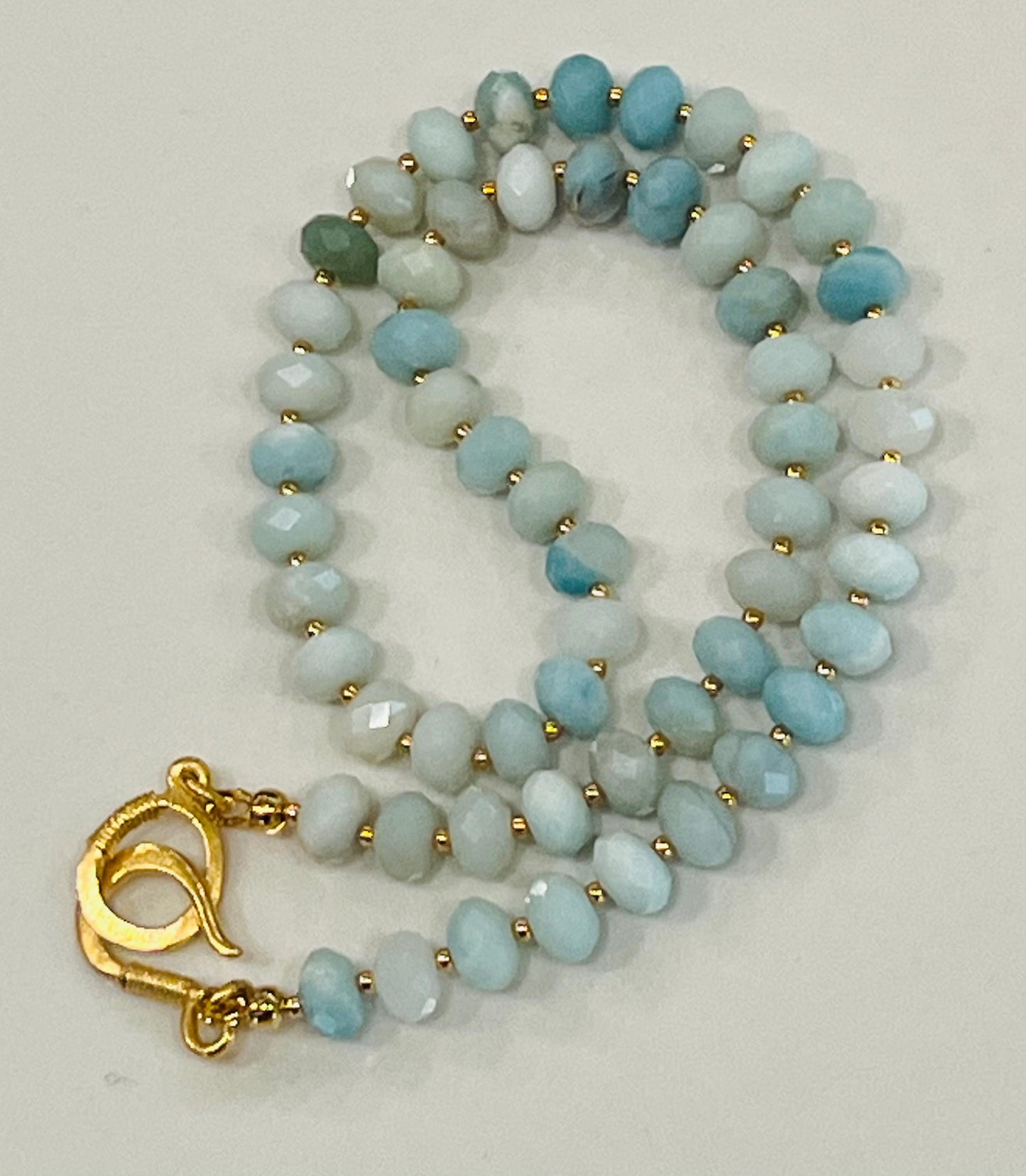 Amazonite Beaded Necklace with Gold Decorative Clasp 6x8mm Faceted Amazonite Stones Natural Gemstone Semi-Precious Bead Necklace