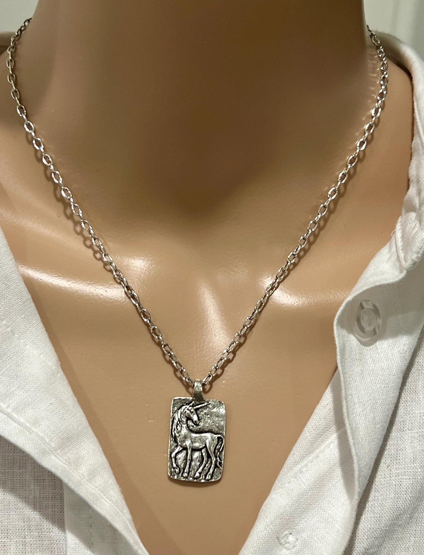 Silver Delicate Paperclip Layering Necklace with Gold Unicorn Pendant Gorgeous Layering Statement Necklace Modern Silver Necklace