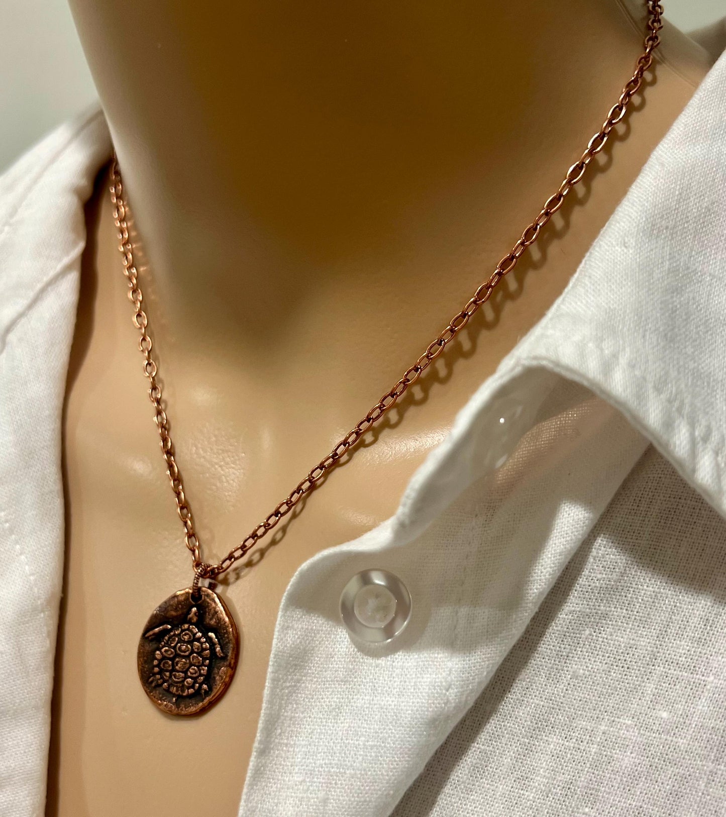 Copper Delicate Paperclip Layering Necklace with Copper Turtle Sink or Swim Coin Pendant Gorgeous Layering Statement Copper Necklace